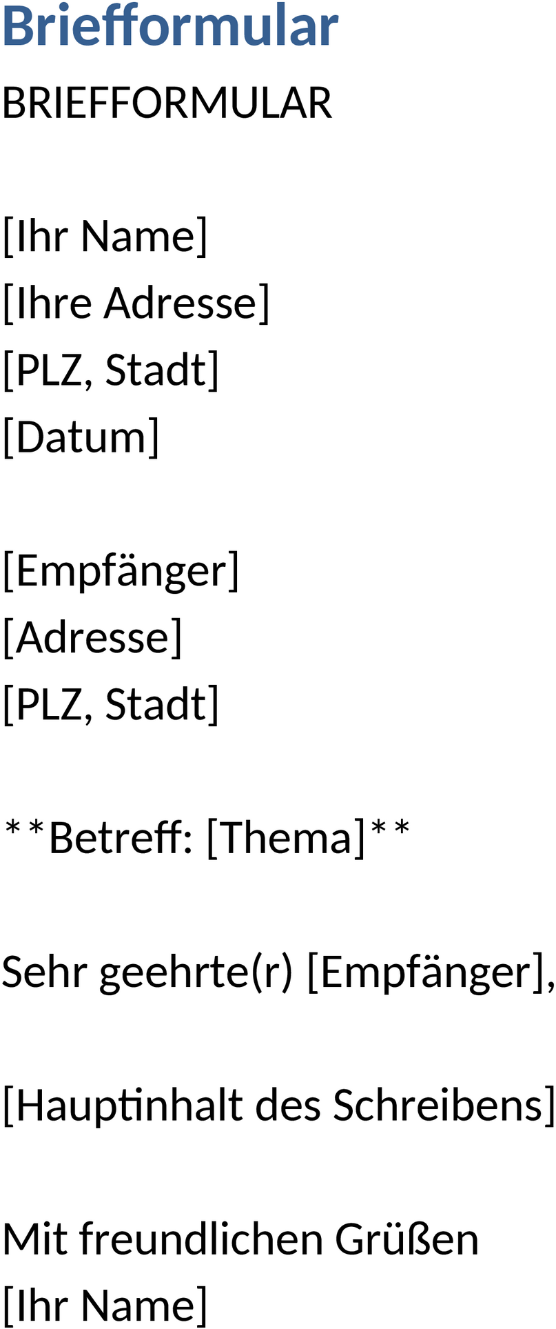 Word-Vorlage für Briefformulare