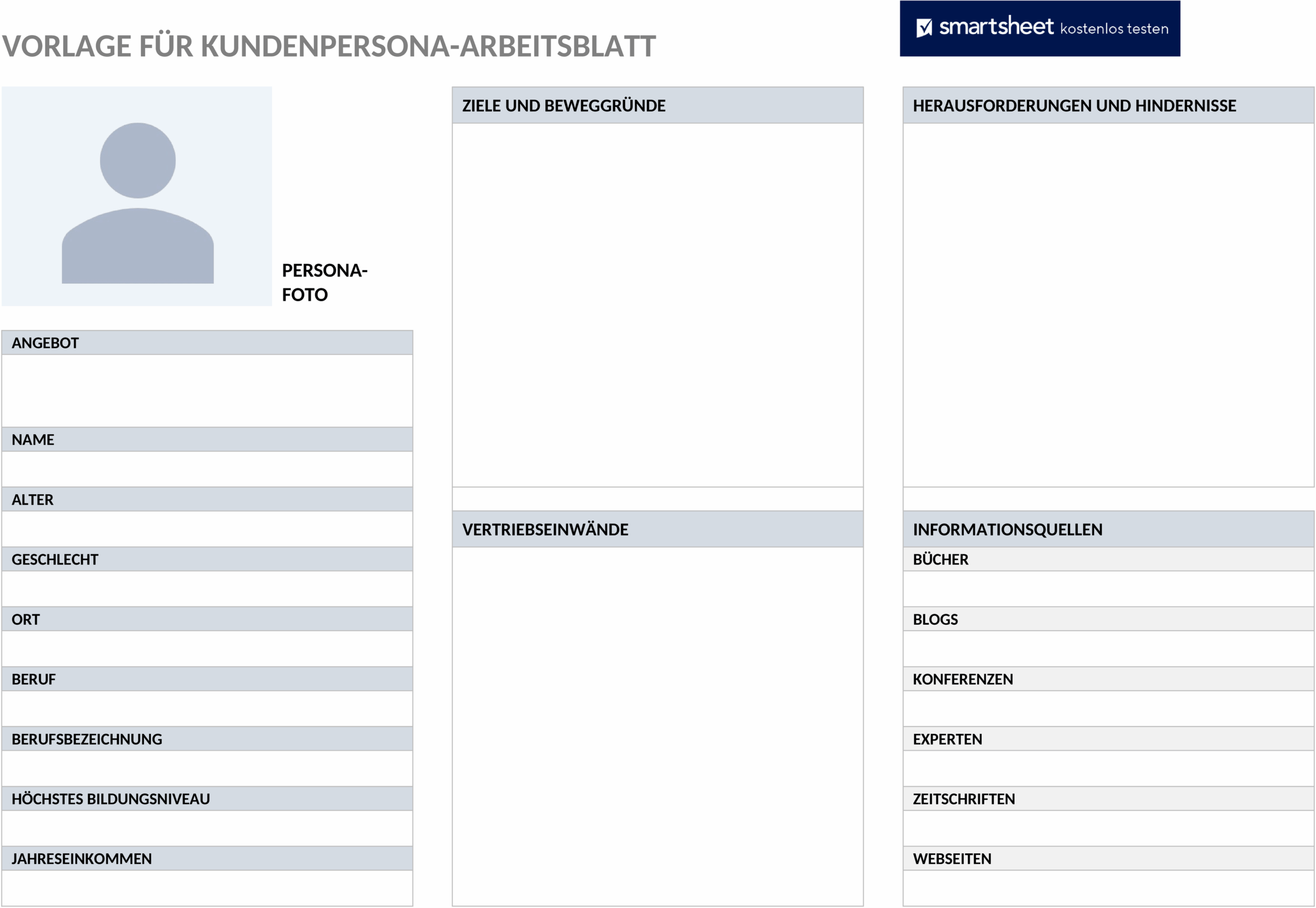Word Vorlage für Client Persona Worksheet