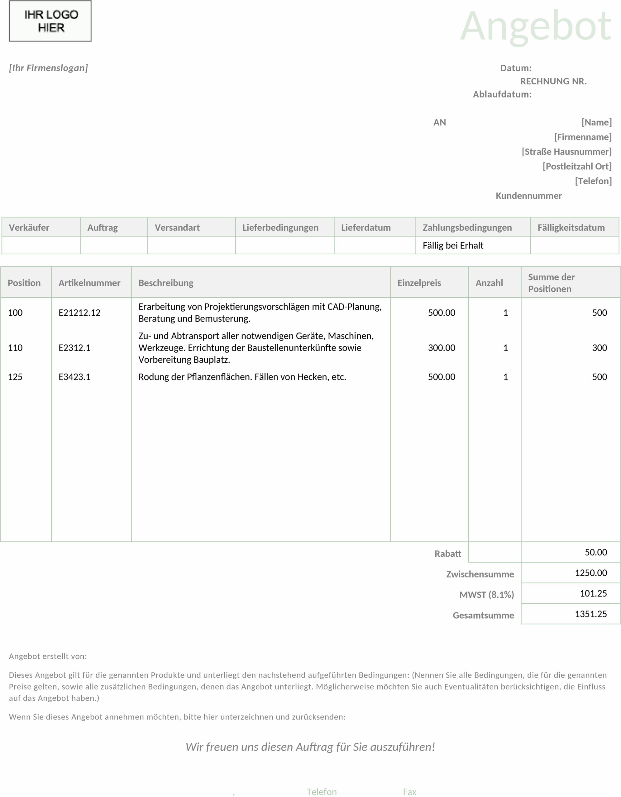 Word-Vorlage für Dienstleistungsangebote