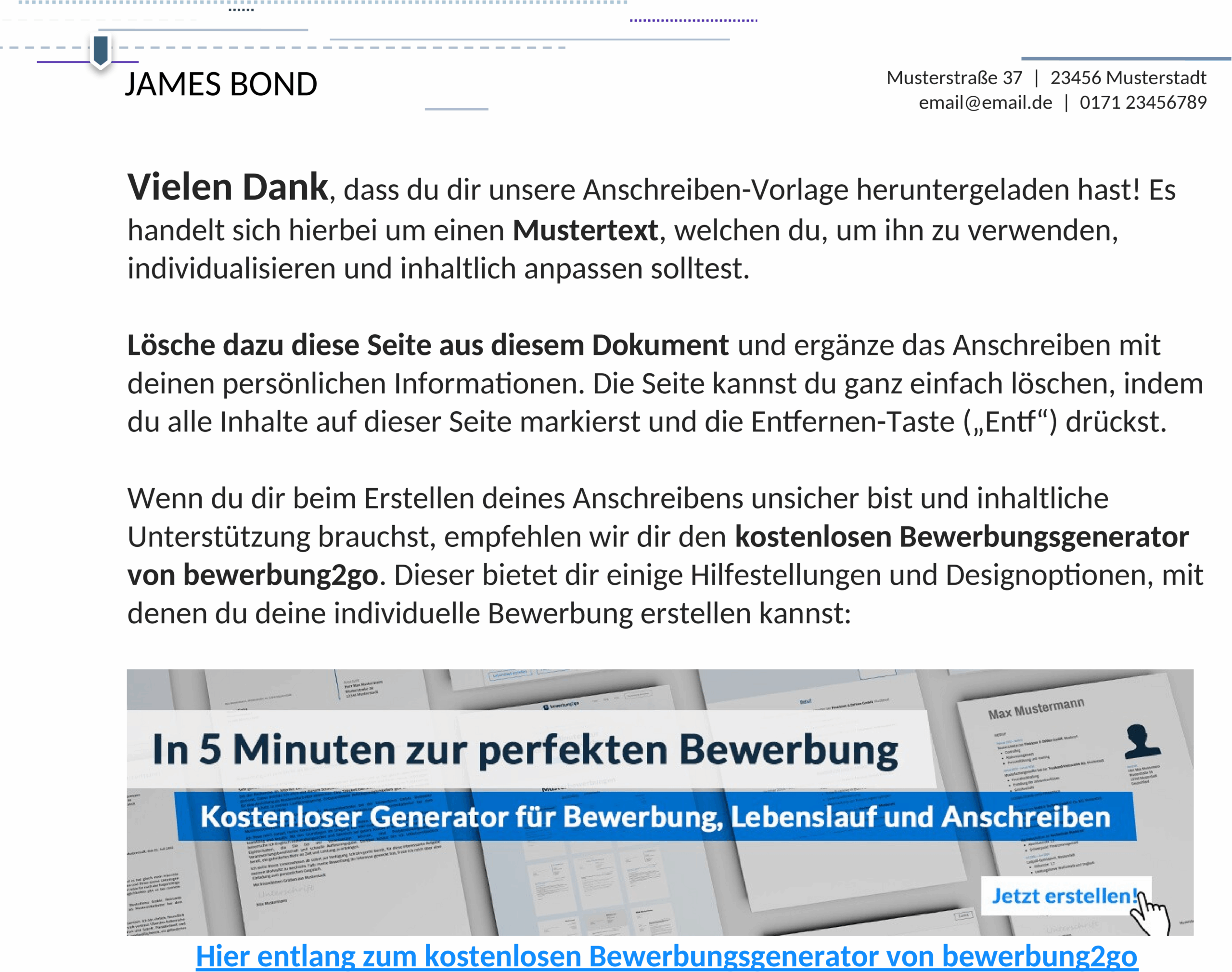 Word-Vorlage für originelles Bewerbungsschreiben