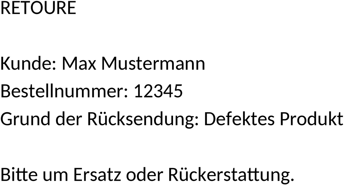 Word Vorlage für Rücksendungen