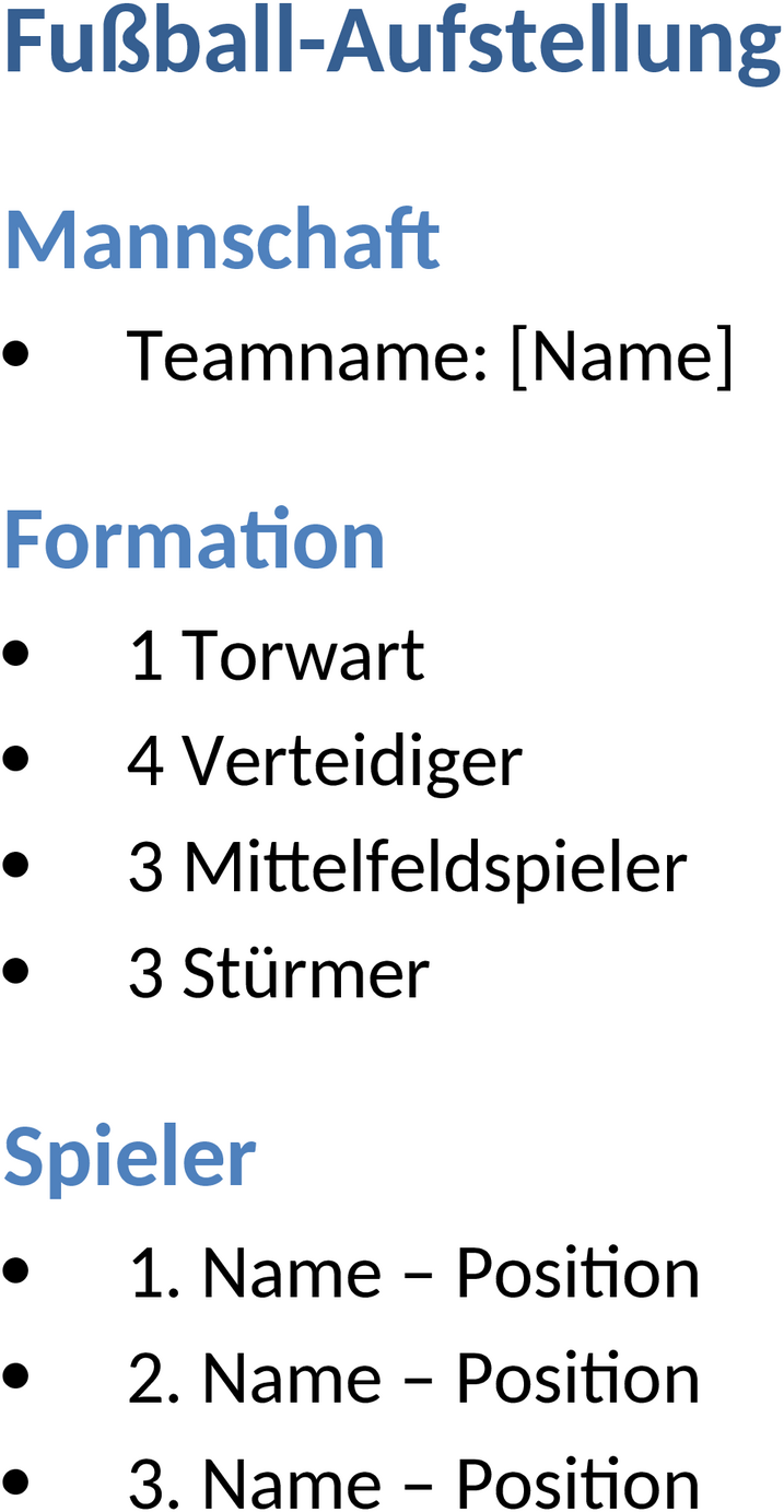 Word-Vorlage für Fußball-Aufstellung