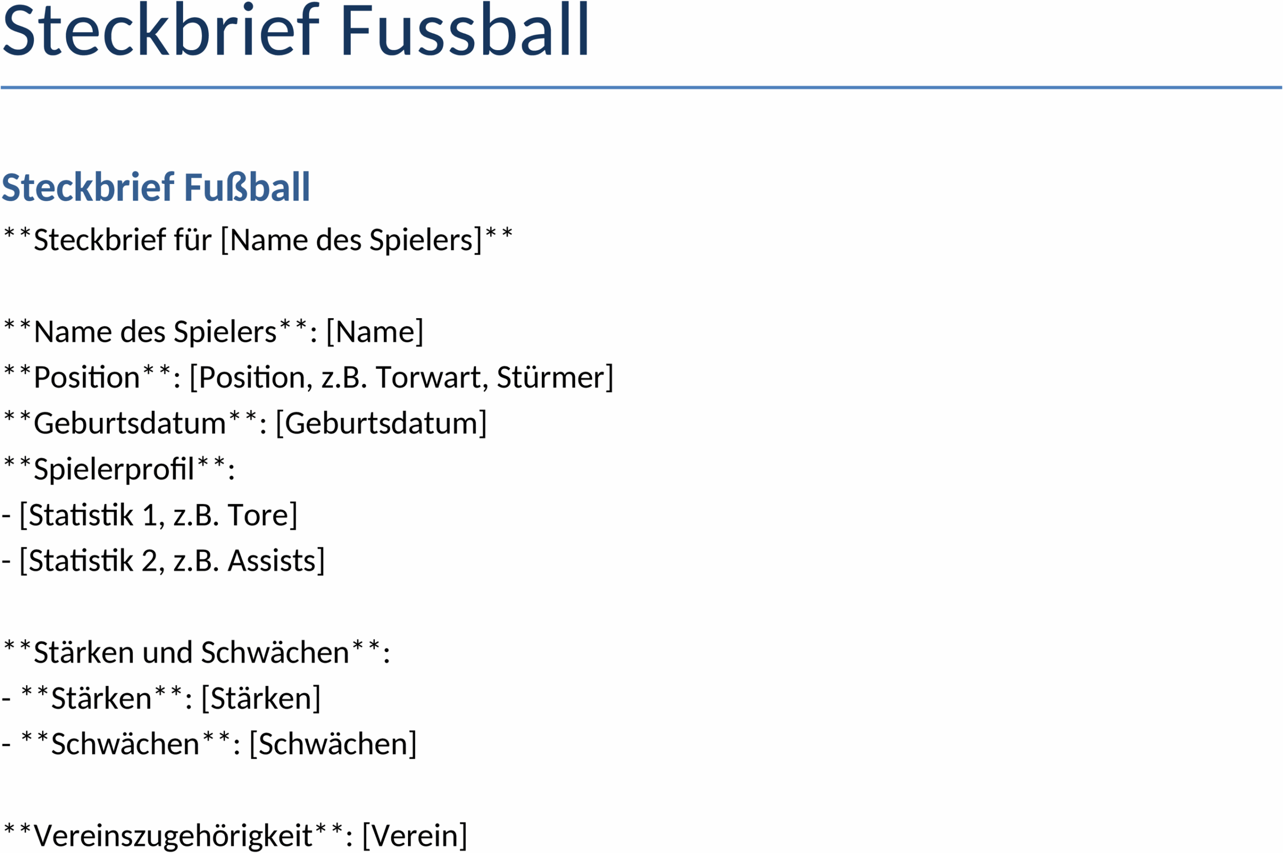 Word-Vorlage für Fußball-Steckbrief