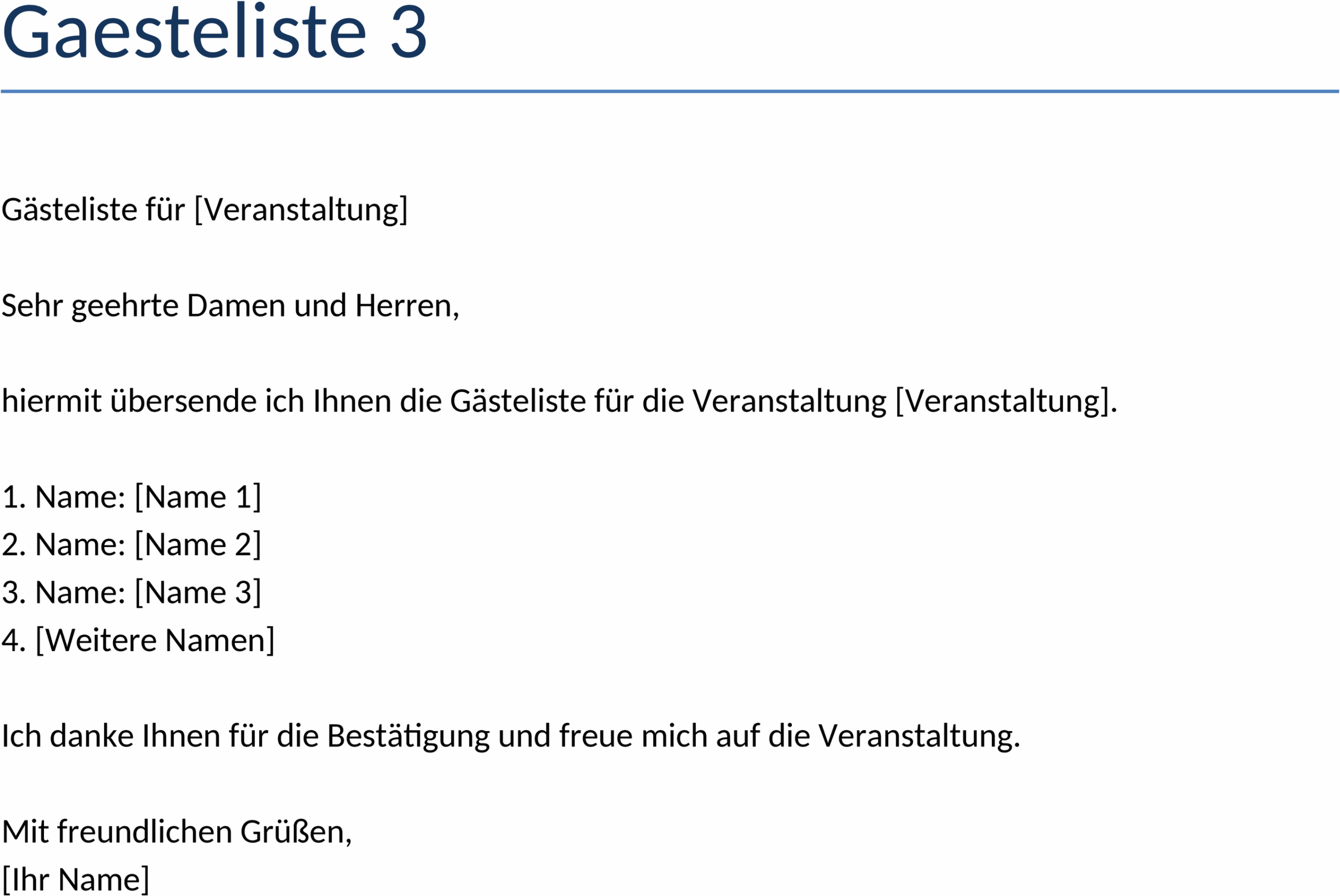 Word Vorlage für Gästelisten