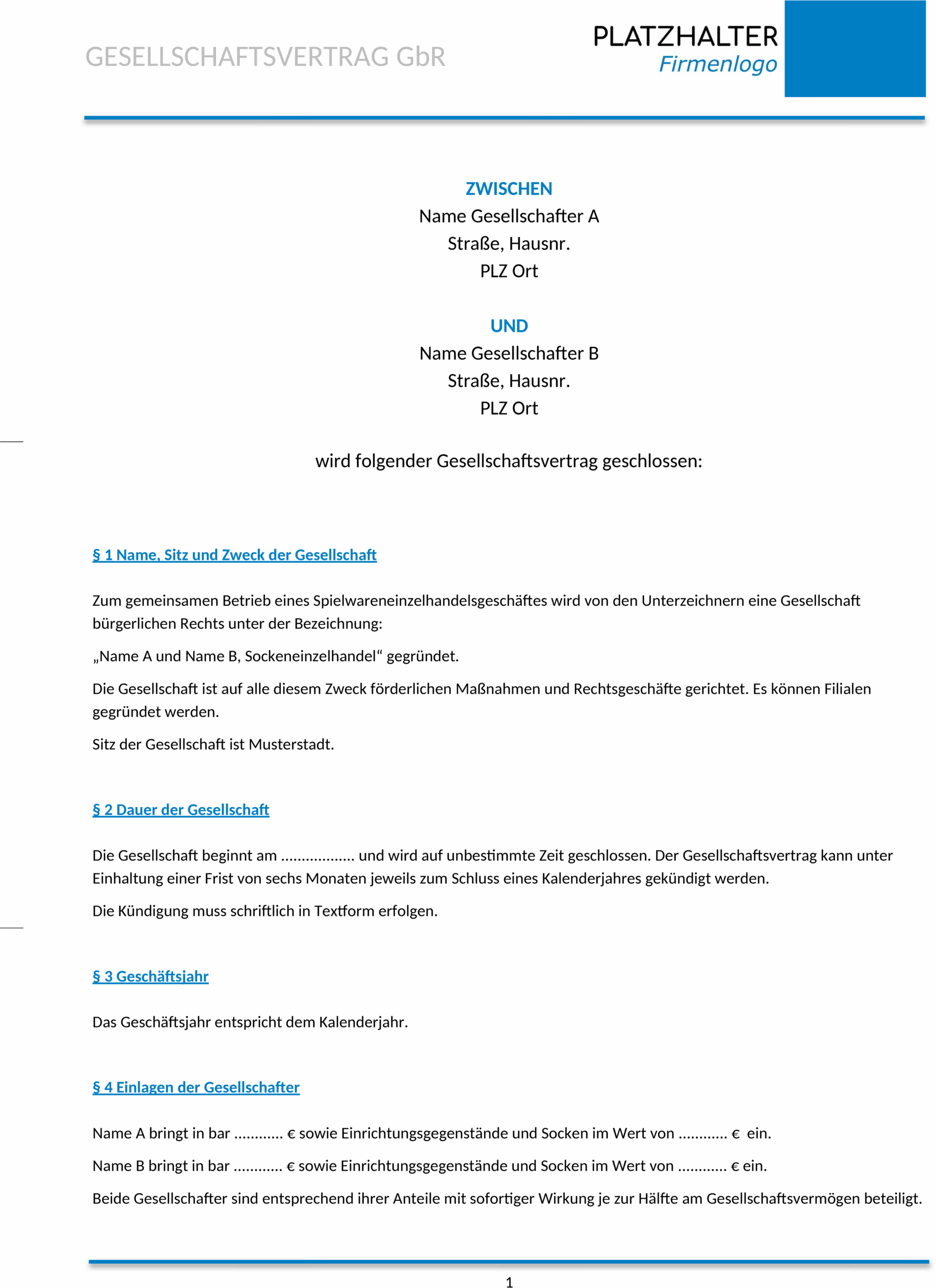 Word-Vorlage GbR-Vertrag