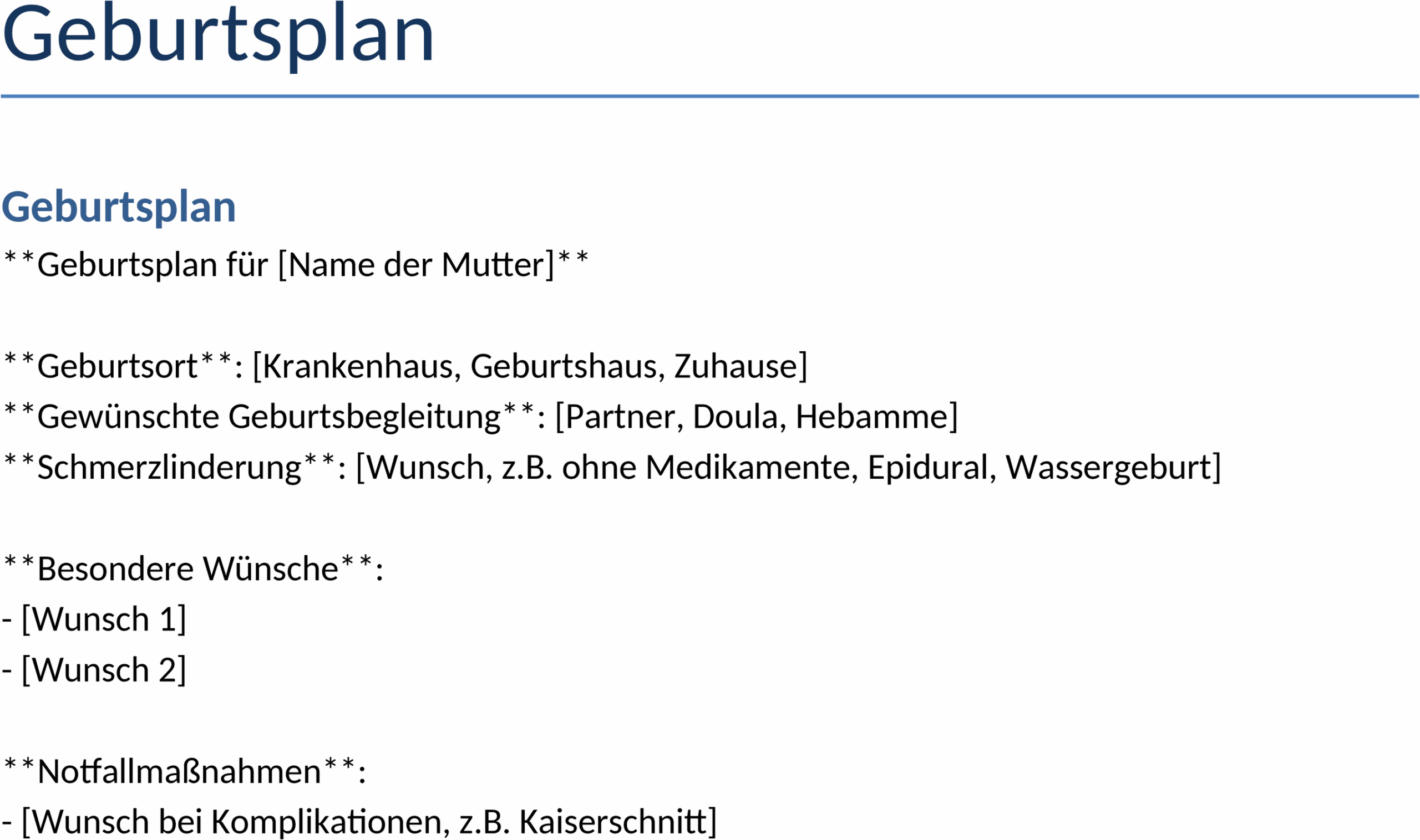 Word-Vorlage Geburtsplan