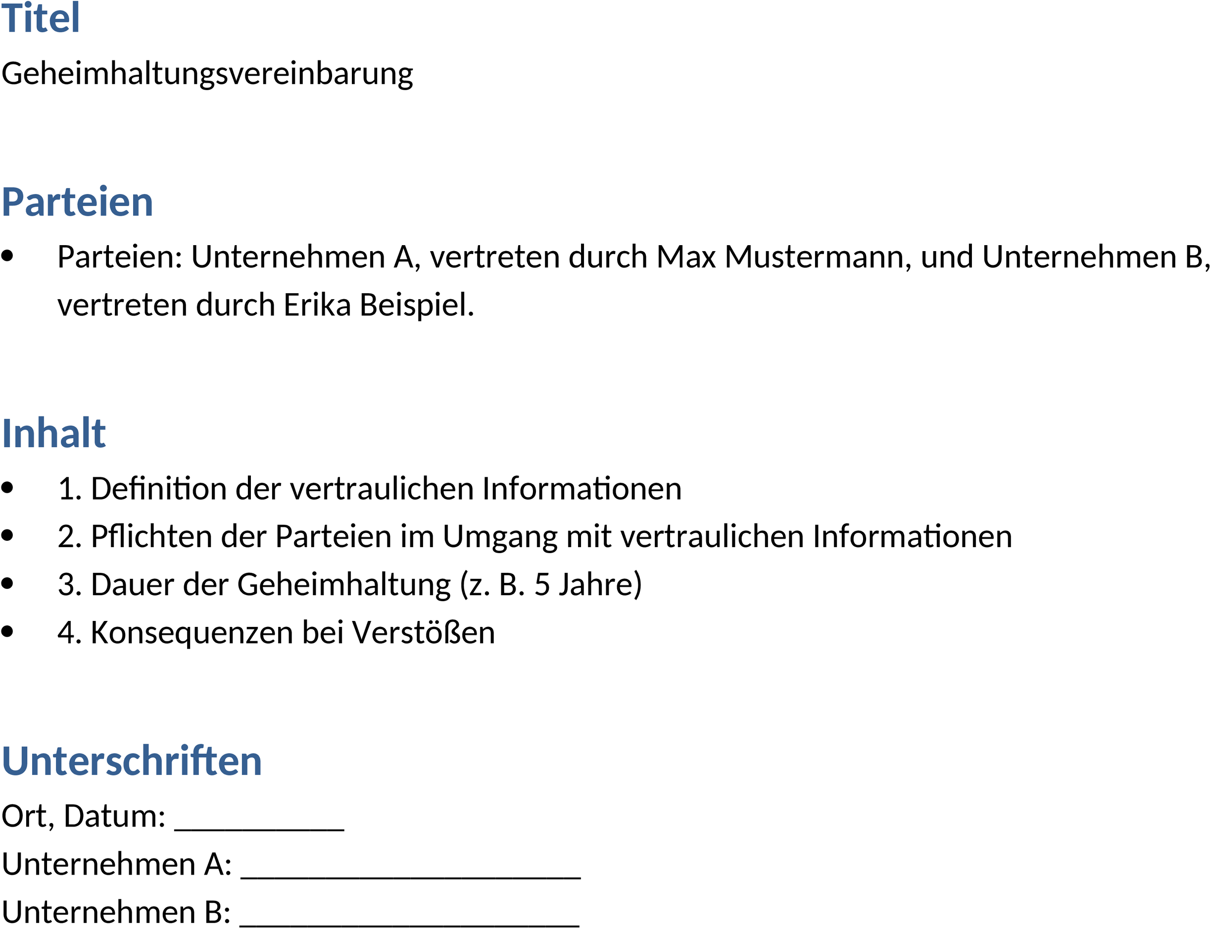 Word-Vorlage Geheimhaltungsvereinbarung