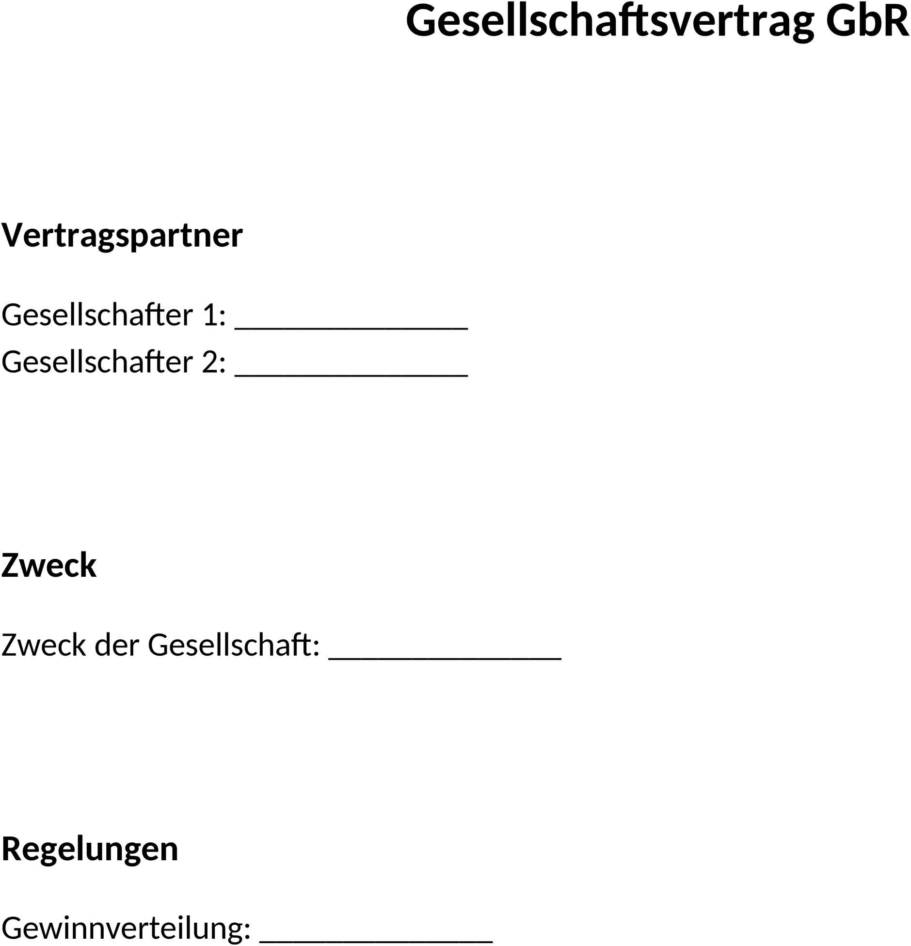 Word-Vorlage Gesellschaftsvertrag GbR
