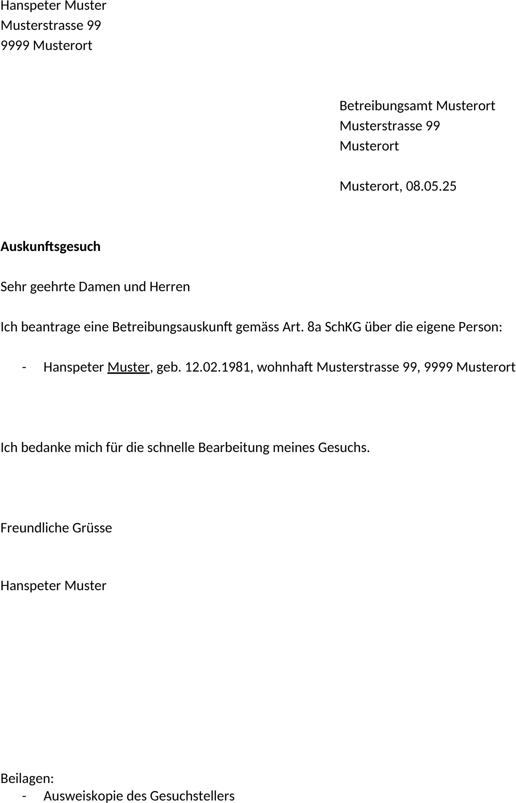 Word-Vorlage Gesuch um Auskunft über eigene Person