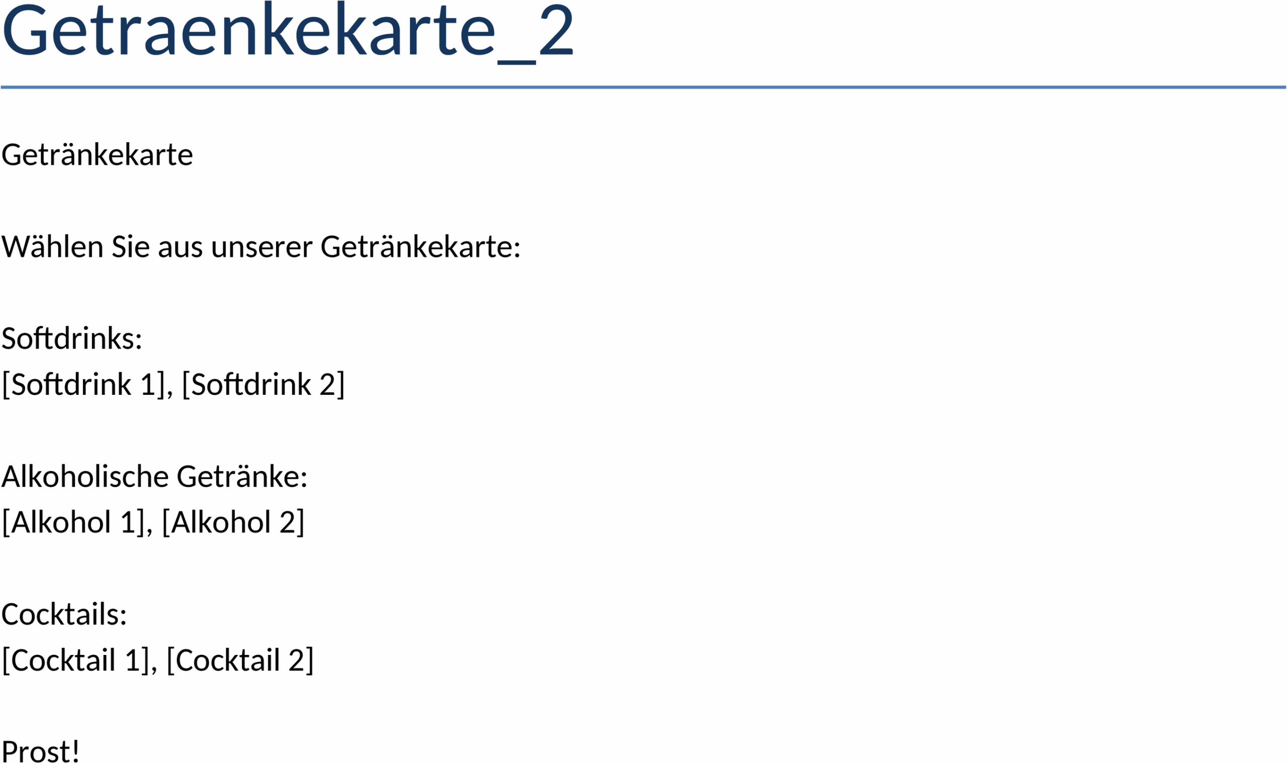 Word Vorlage Getraenkekarte