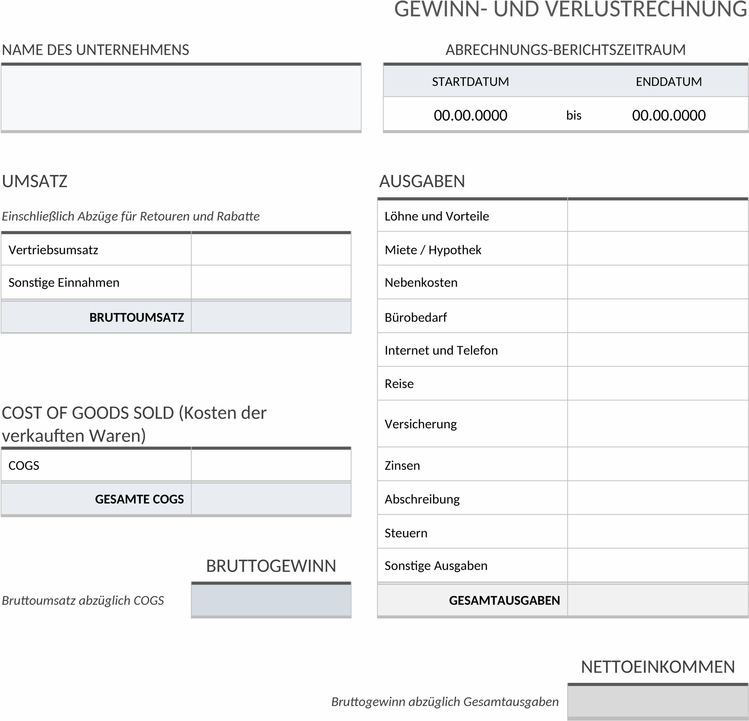 Word-Vorlage Gewinn-und-Verlustrechnung