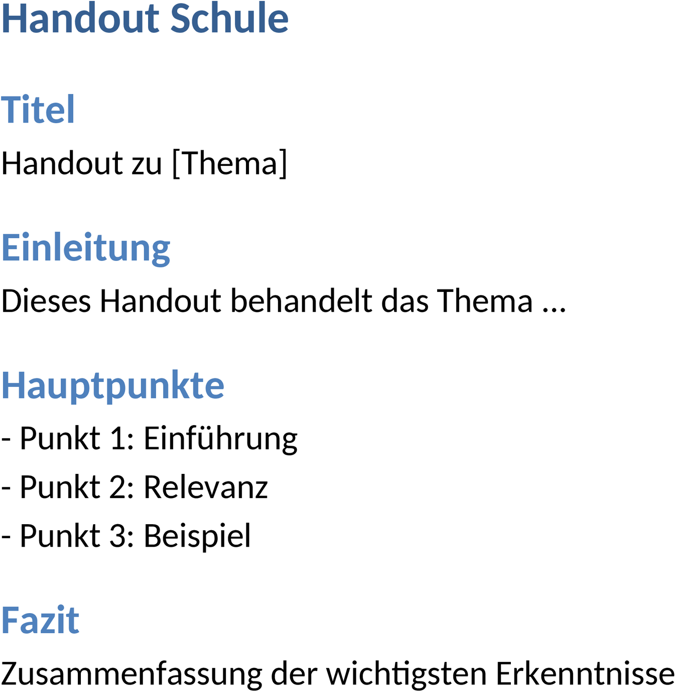 Word-Vorlage für Handouts im Schulbereich