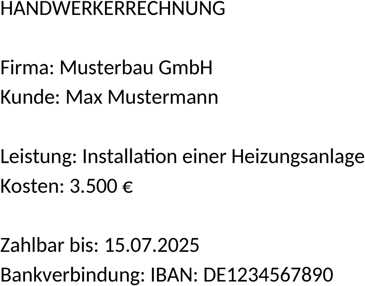 Word-Vorlage Handwerkerrechnung