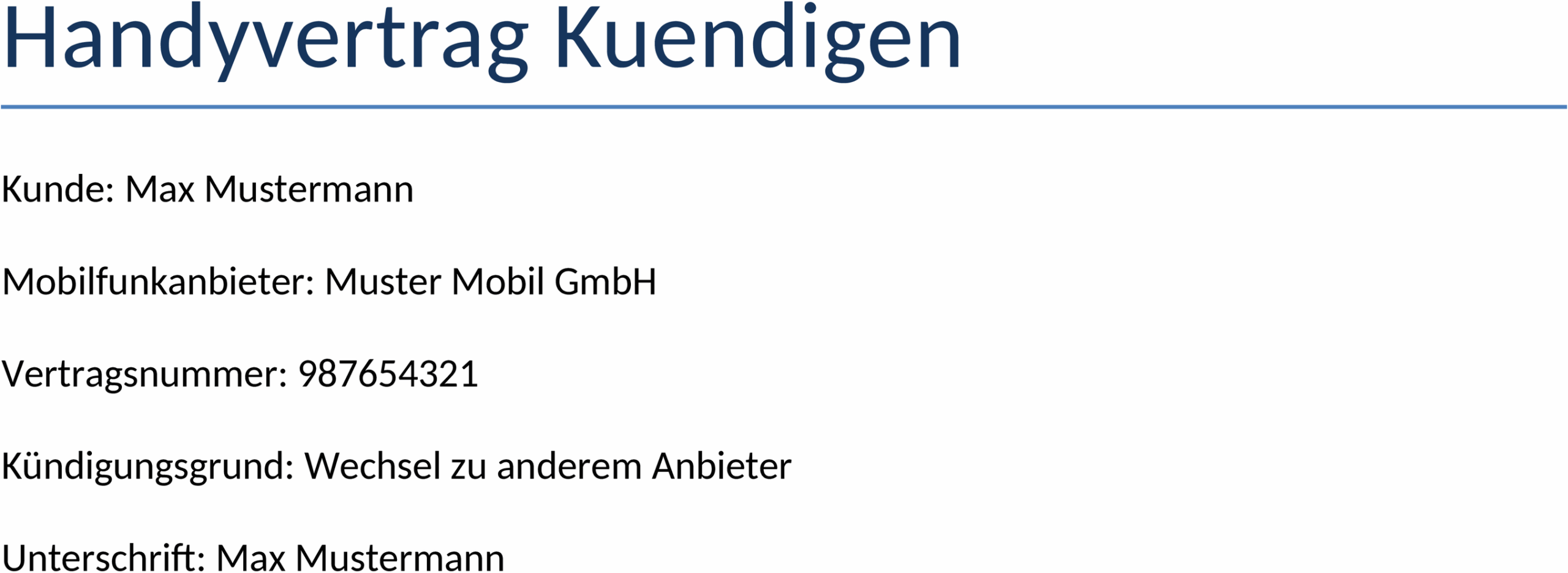 Word-Vorlage Handyvertrag Kündigen