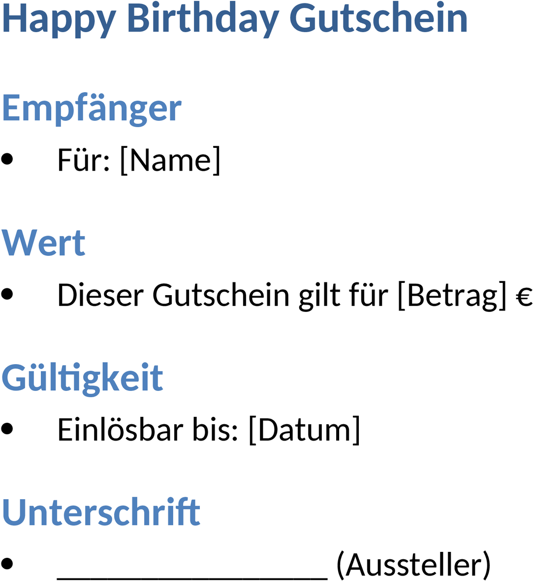 Word Vorlage Happy Birthday Gutschein