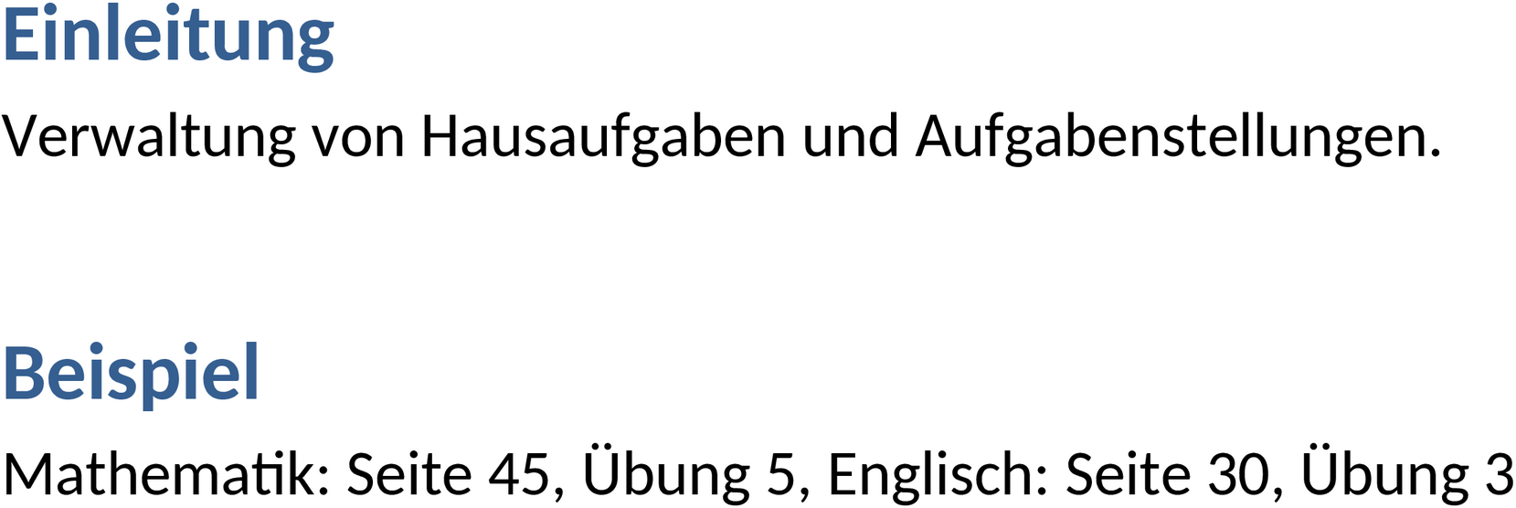Word-Vorlage Hausaufgaben