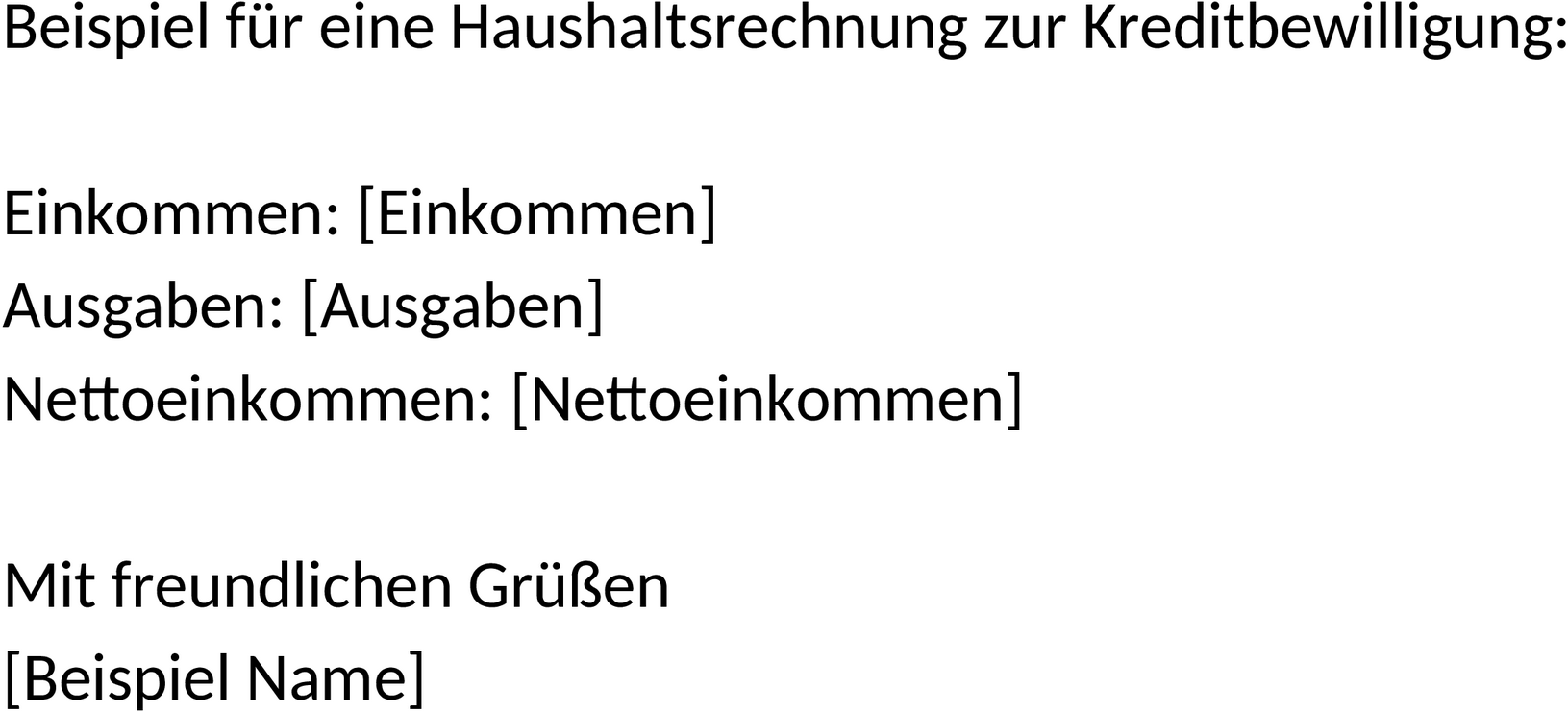 Word Vorlage Haushaltsrechnung Kredit