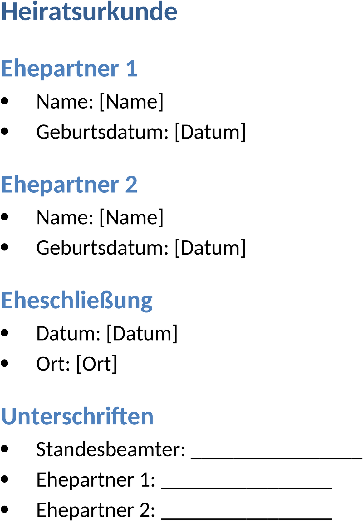 Word Vorlage Heiratsurkunde