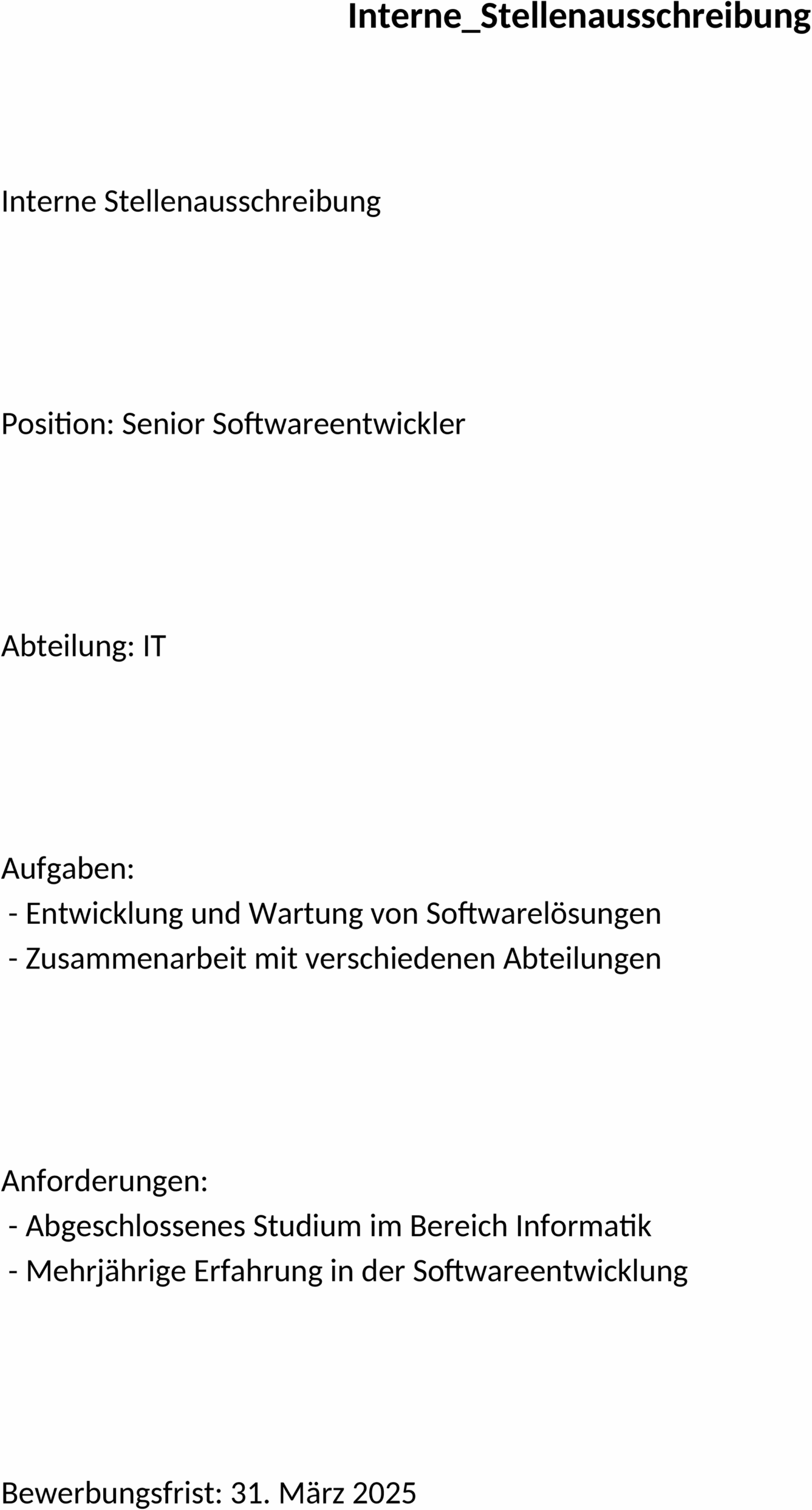 Word-Vorlage Interne Stellenausschreibung