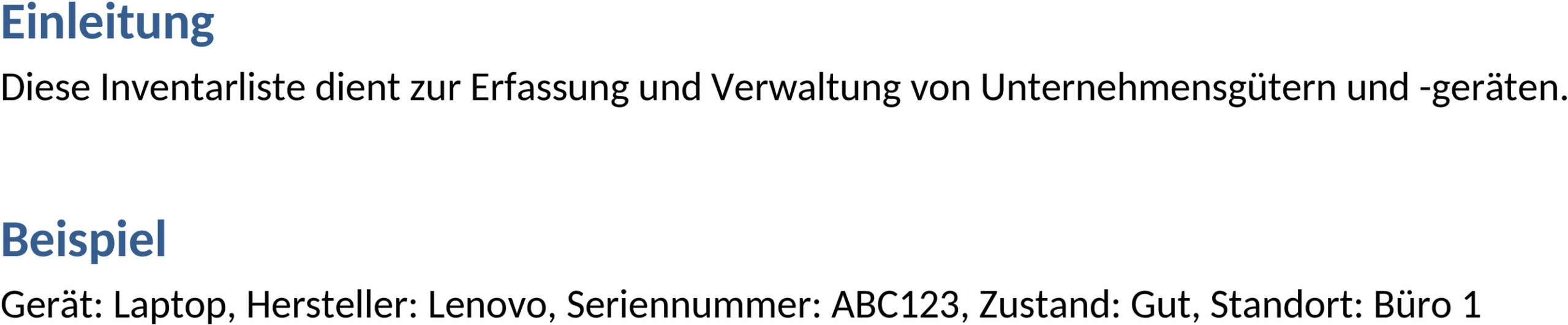 Word-Vorlage Inventarliste
