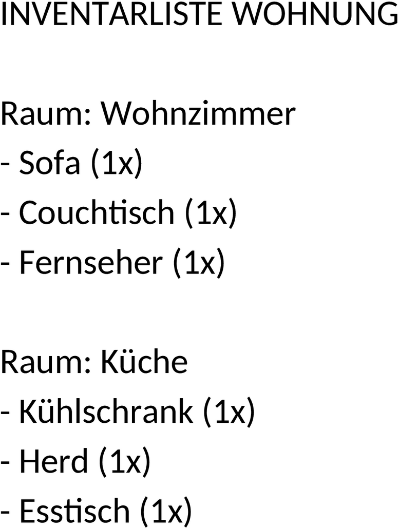 Word Vorlage: Inventarliste Wohnung