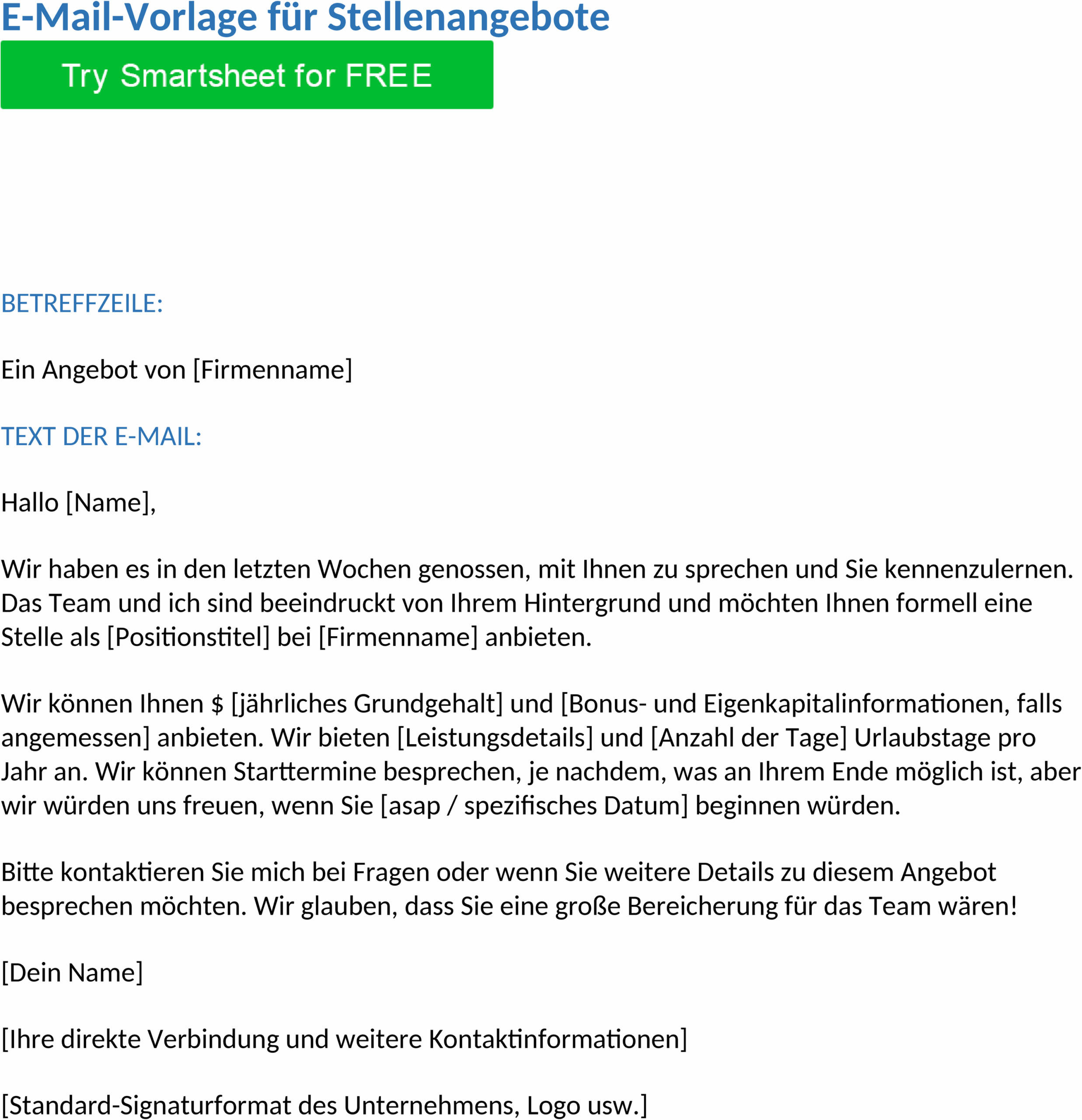 Word Vorlage Jobangebot E-Mail