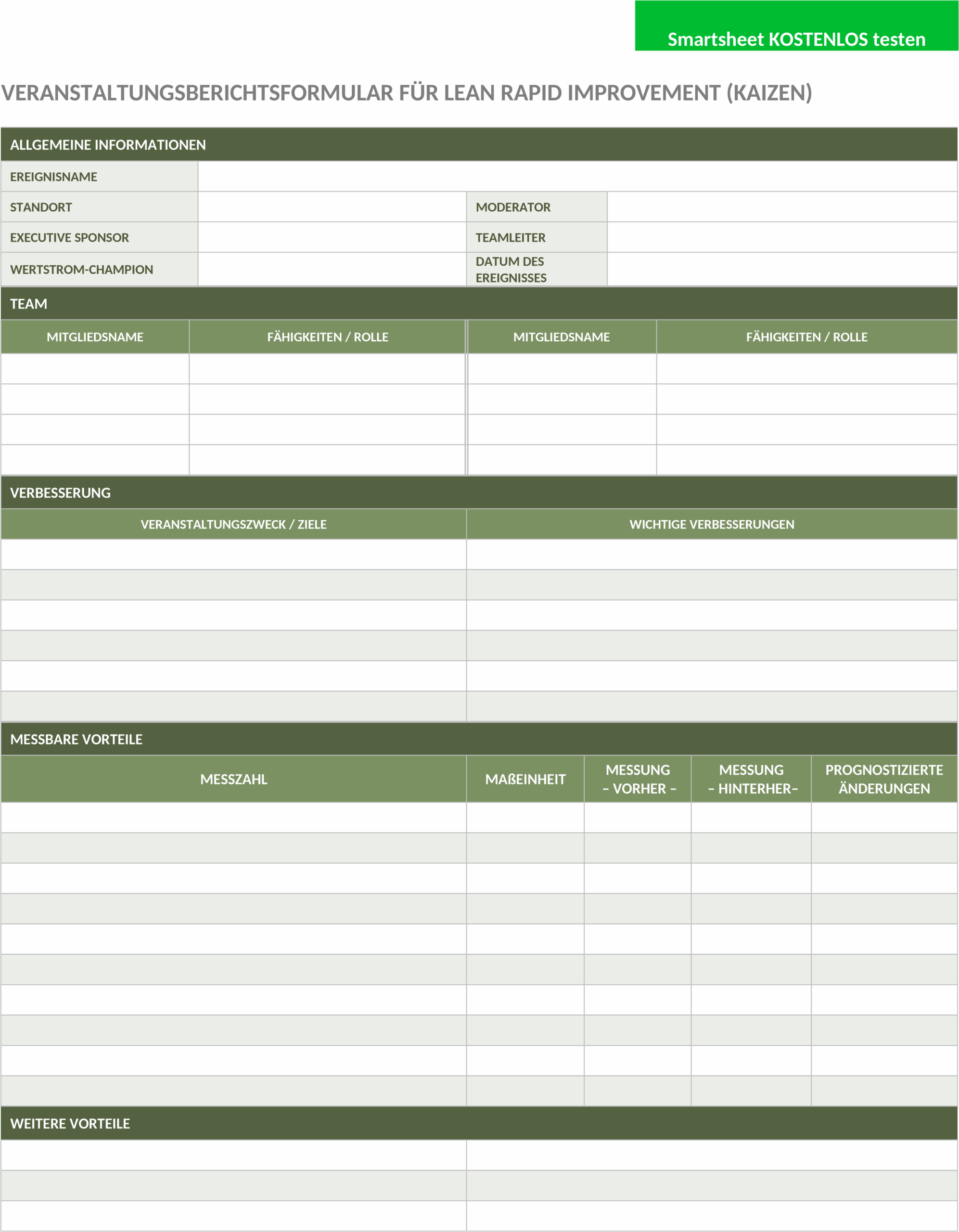 Word Vorlage für Kaizen-Event-Berichtsformulare