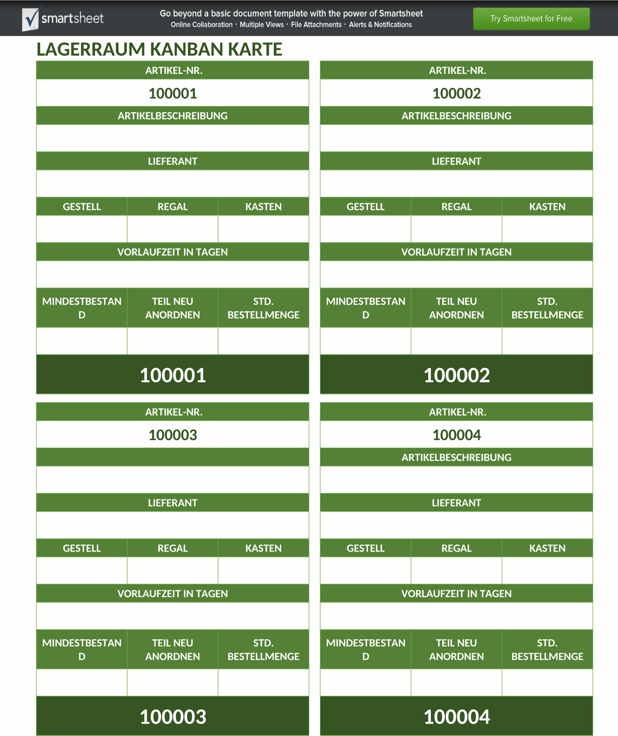 Word-Vorlage Kanban-Karten