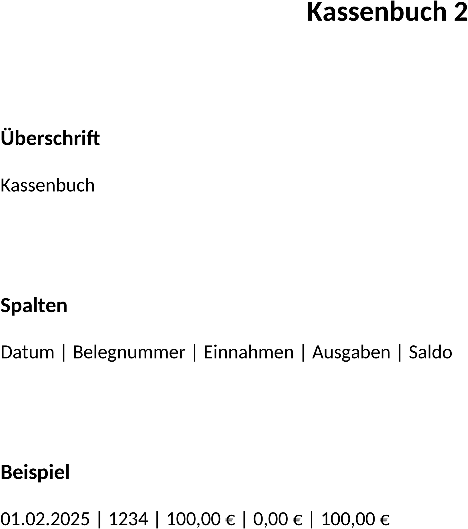 Word-Vorlage Kassenbuch