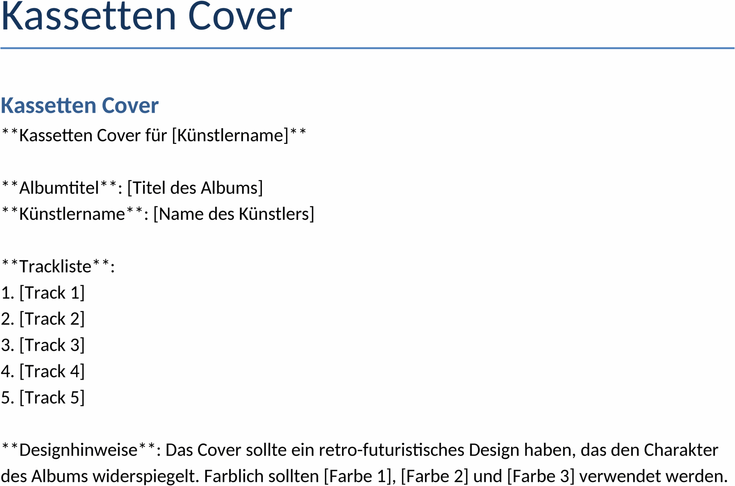 Word-Vorlage Kassetten-Cover