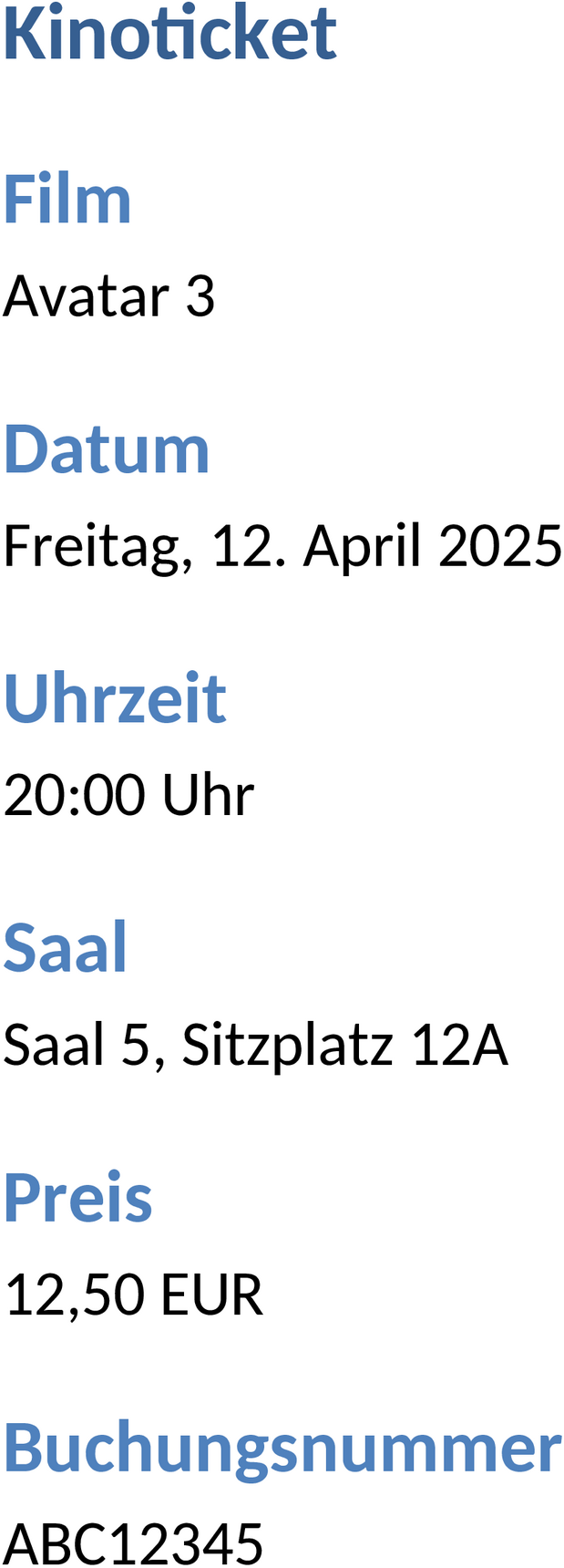 Word-Vorlage für Kinoticket
