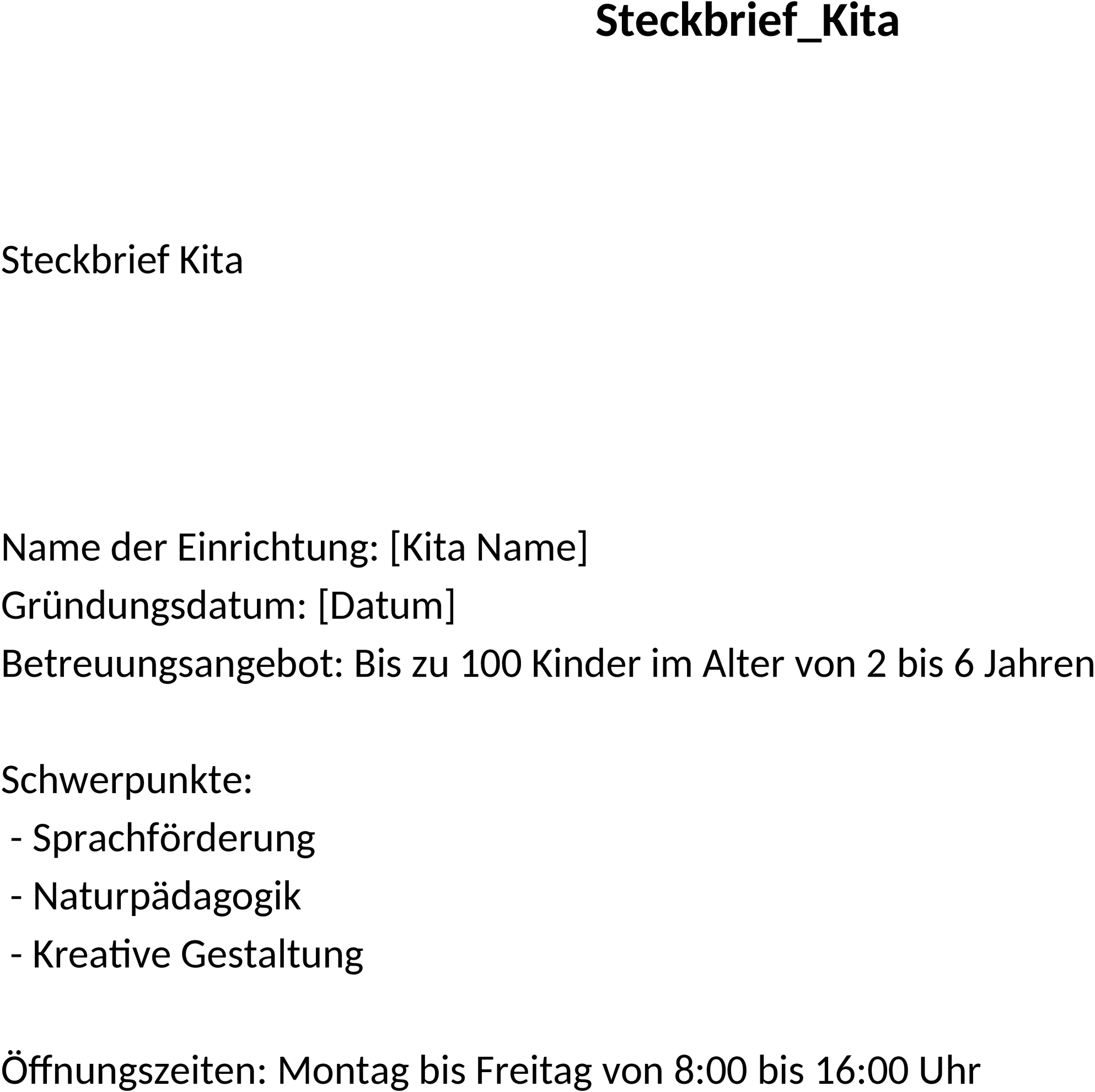 Word-Vorlage Kita-Steckbrief
