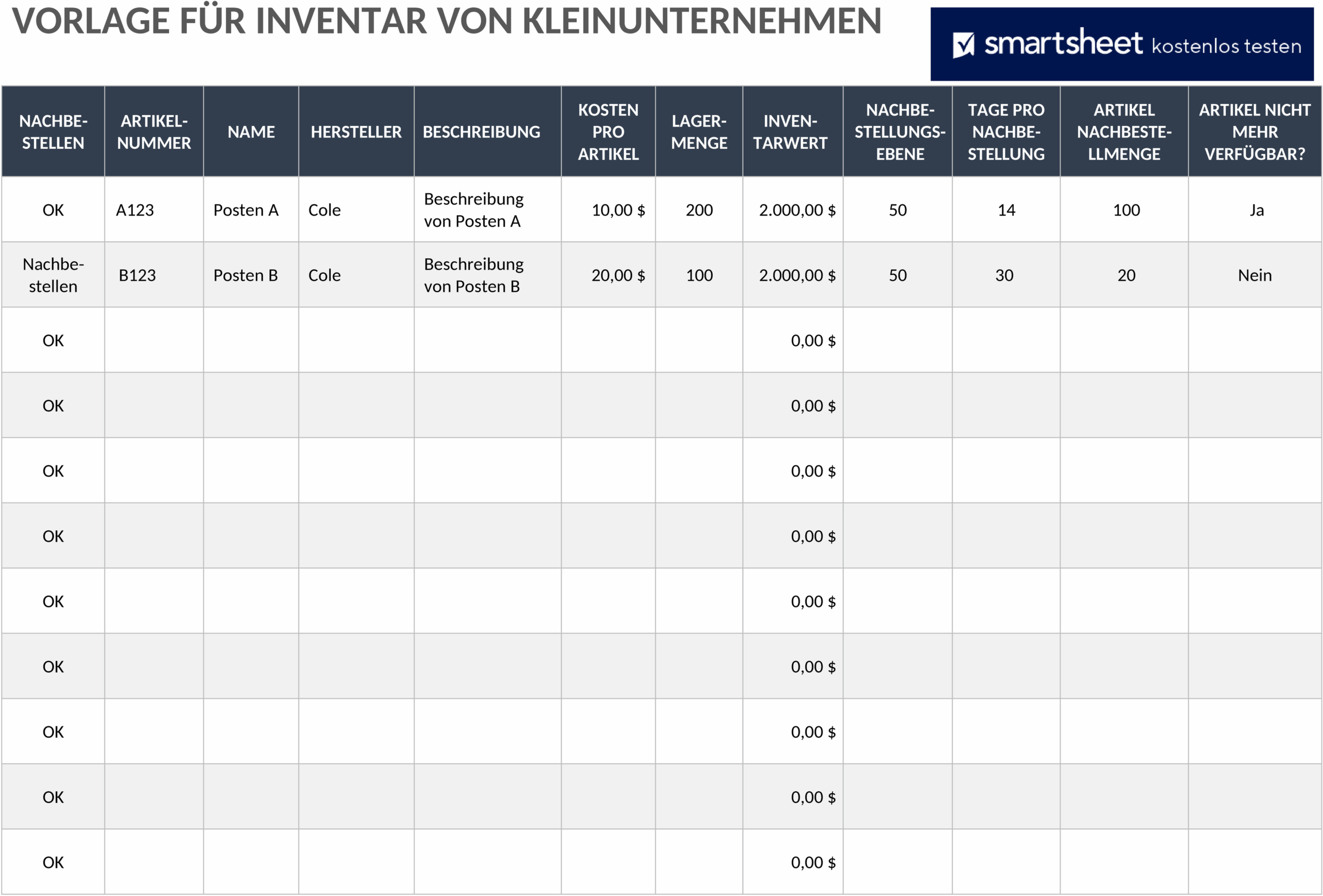 Word-Vorlage für Kleine Unternehmensbestände