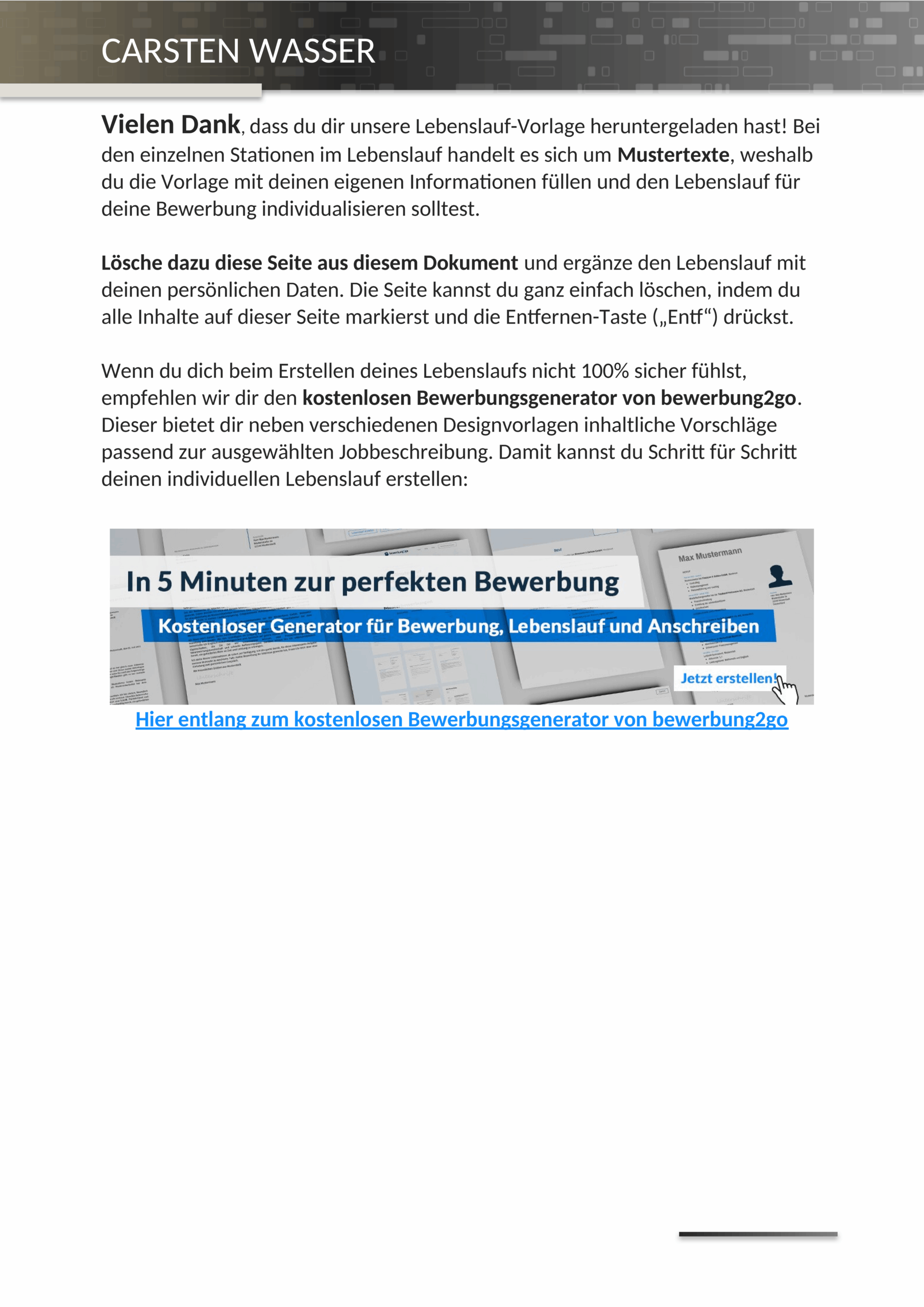 Word-Vorlage Kommunikativer Lebenslauf
