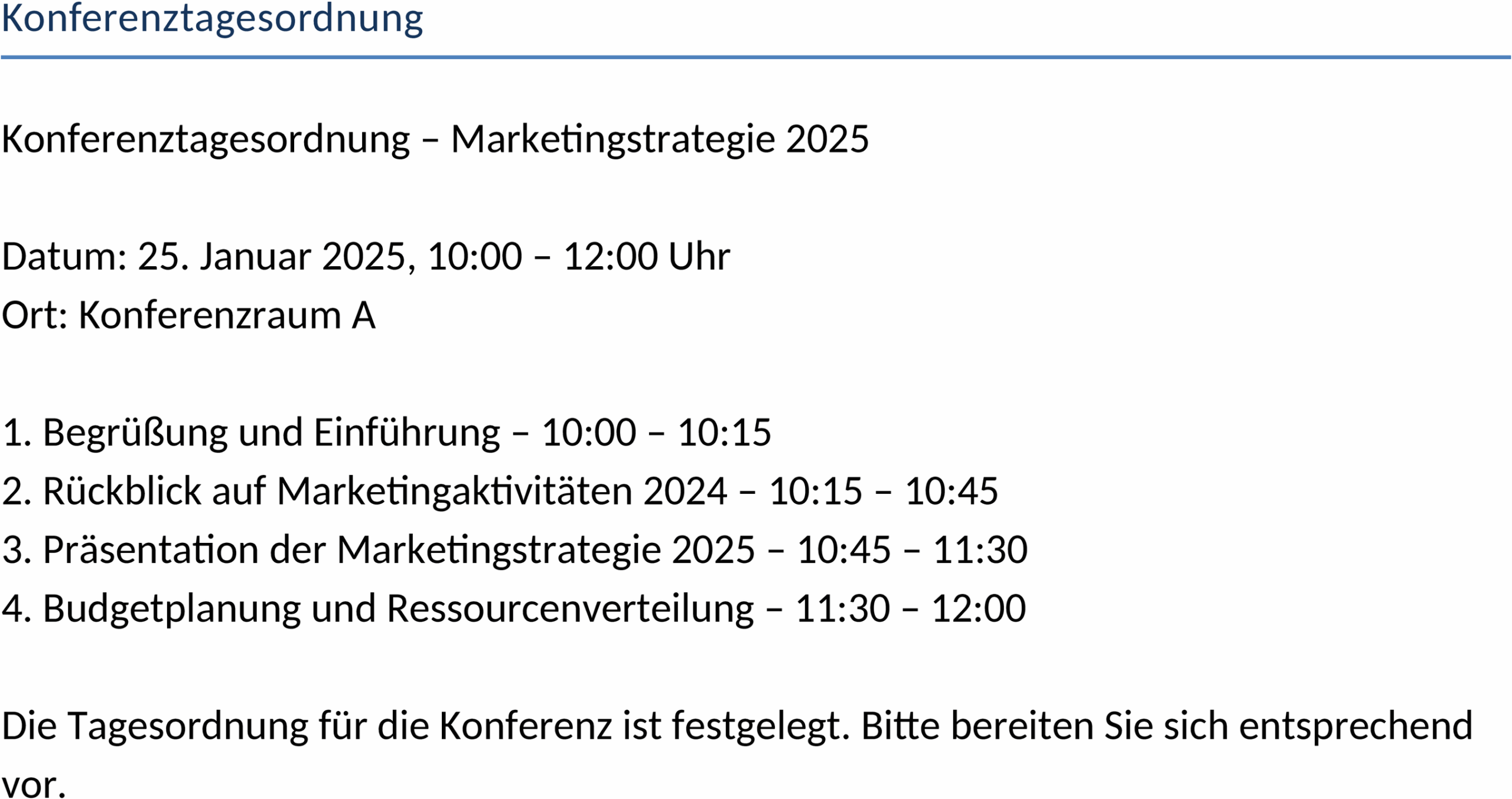 Word Vorlage Konferenztagesordnung
