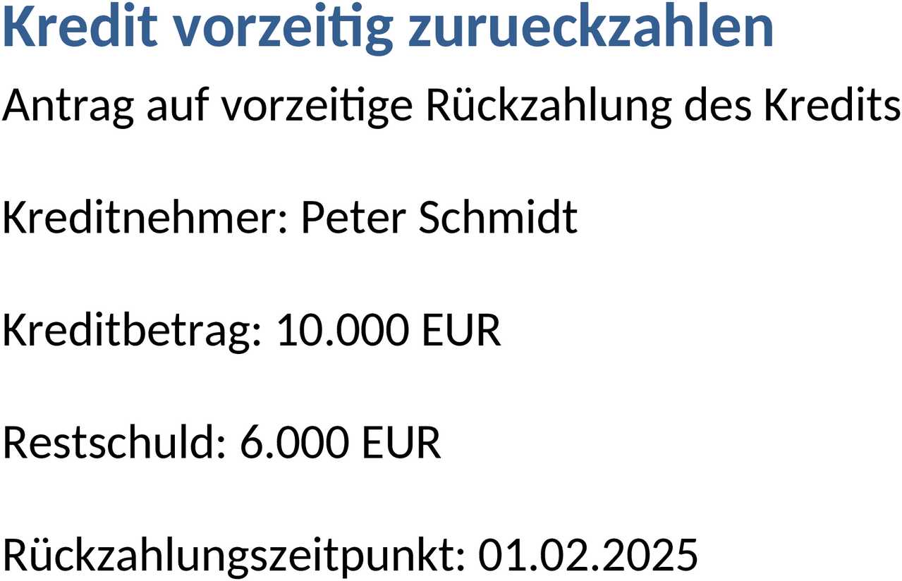 Word-Vorlage zur vorzeitigen Kredittilgung