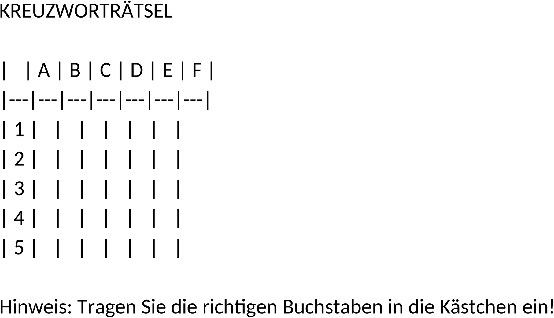 Word-Vorlage Kreuzworträtsel Leer