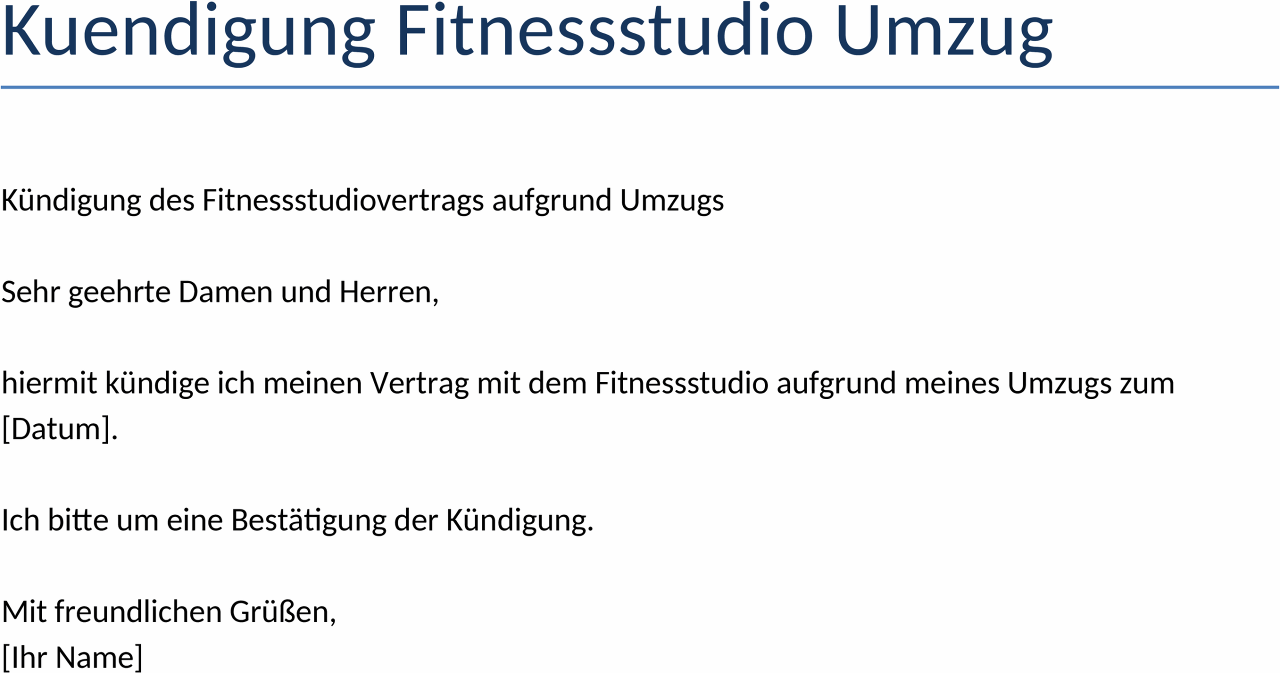 Word-Vorlage Kündigung Fitnessstudio Umzug