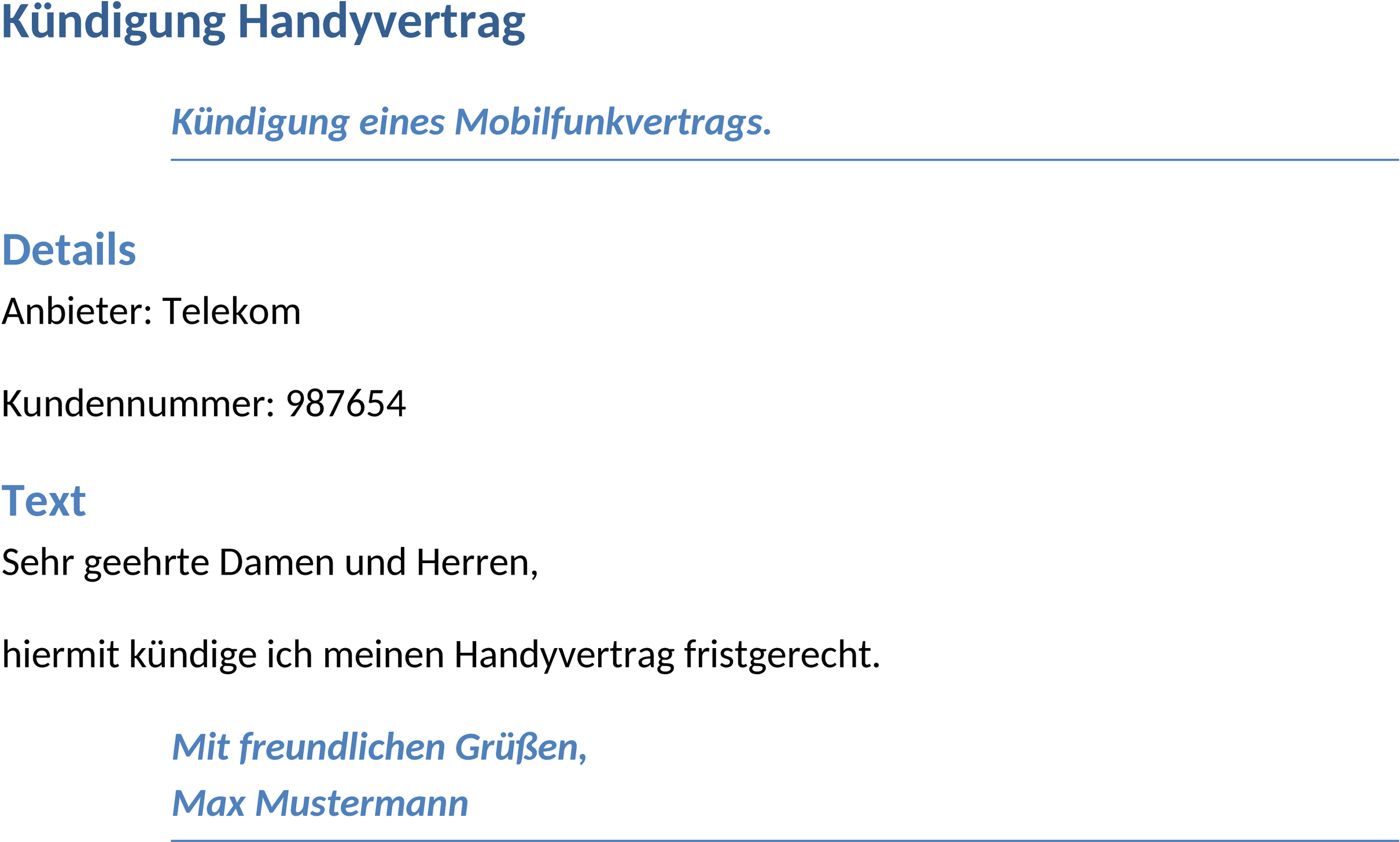 Word-Vorlage für Kündigung eines Handyvertrags