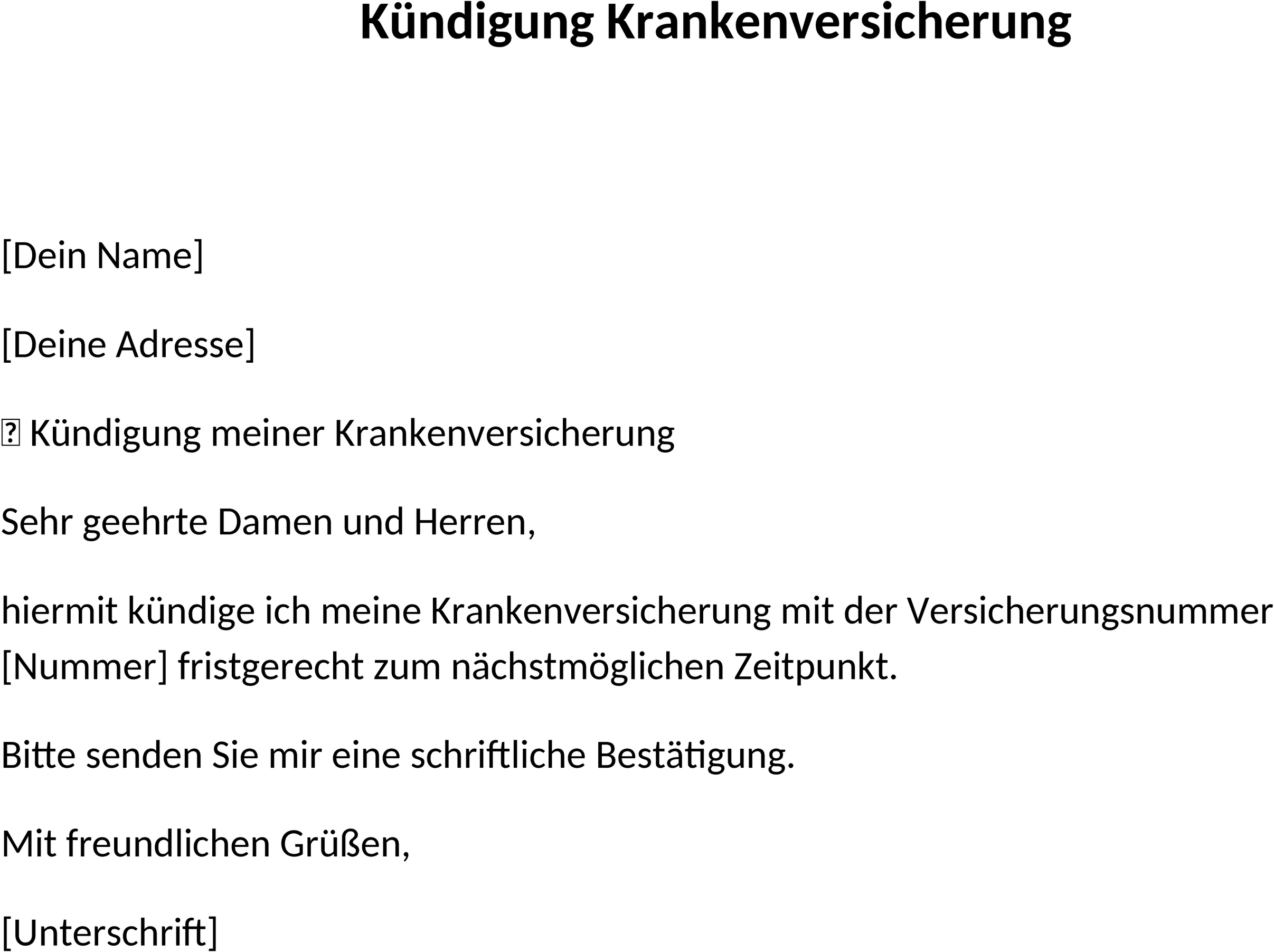 Word-Vorlage Kündigung Krankenversicherung