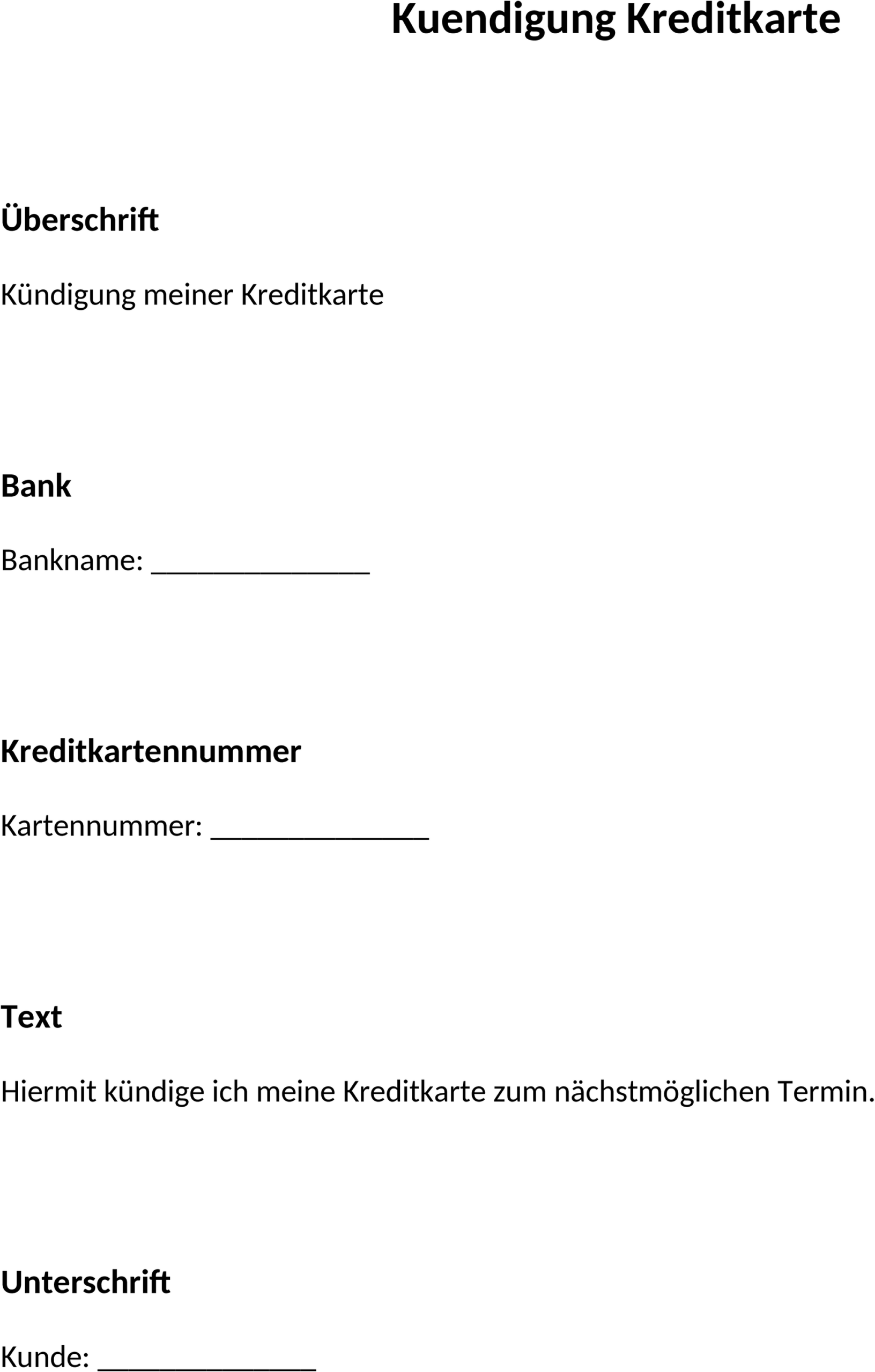 Word-Vorlage Kündigung Kreditkarte