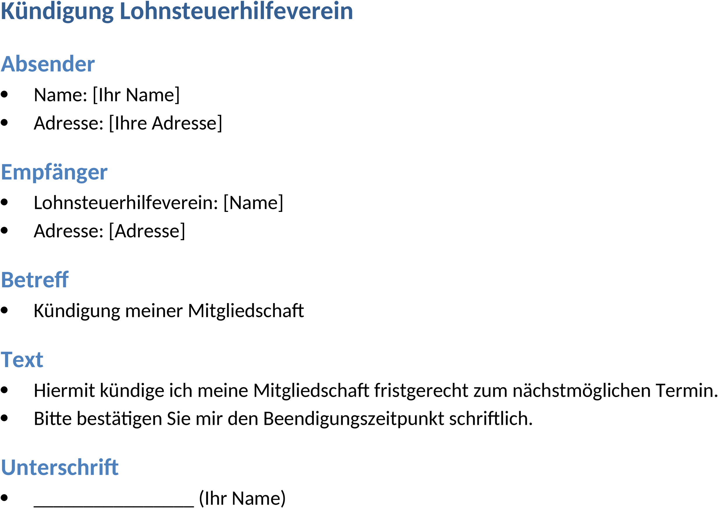 Word-Vorlage Kündigung Lohnsteuerhilfeverein