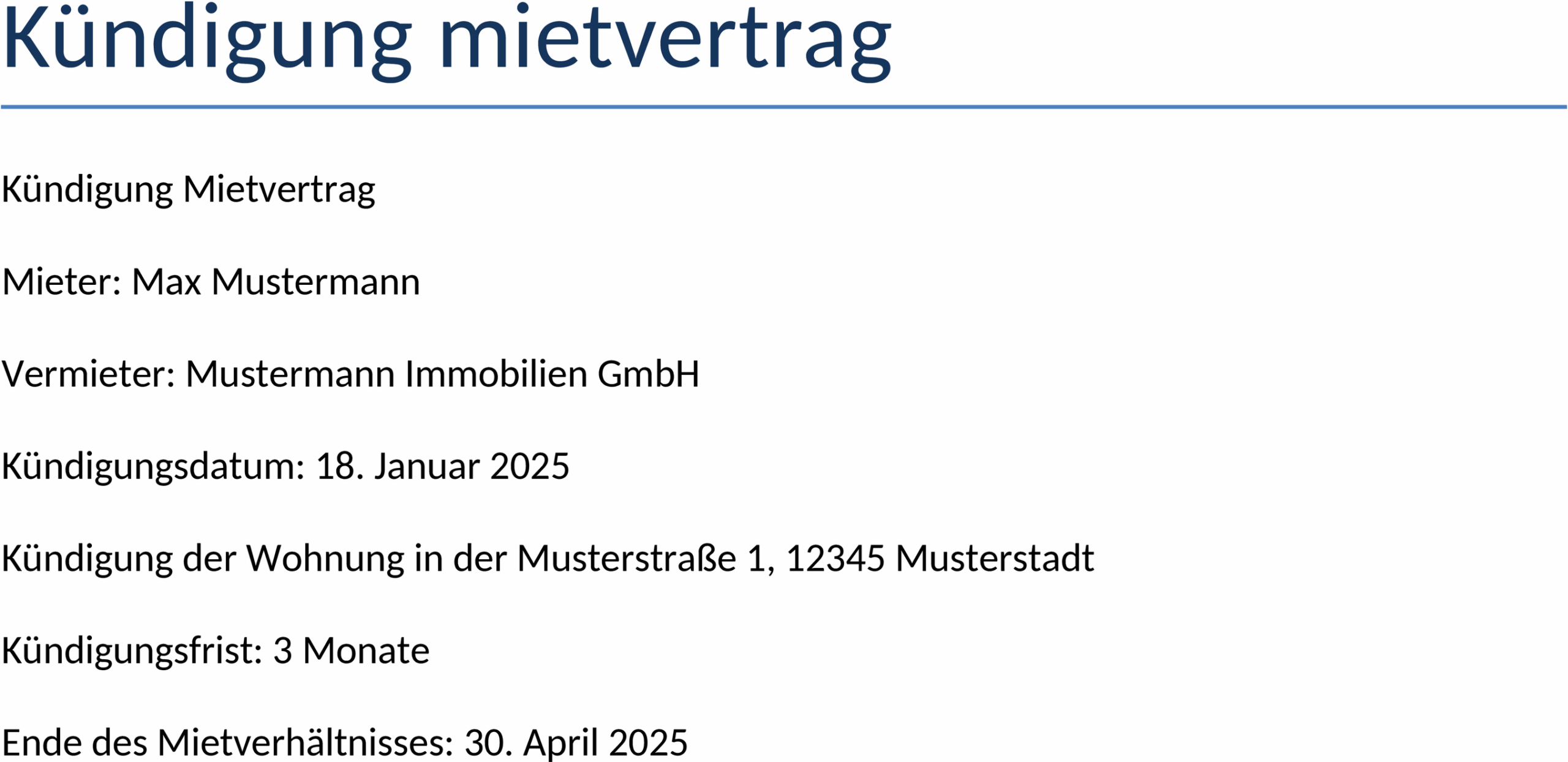 Word-Vorlage Kündigung Mietvertrag