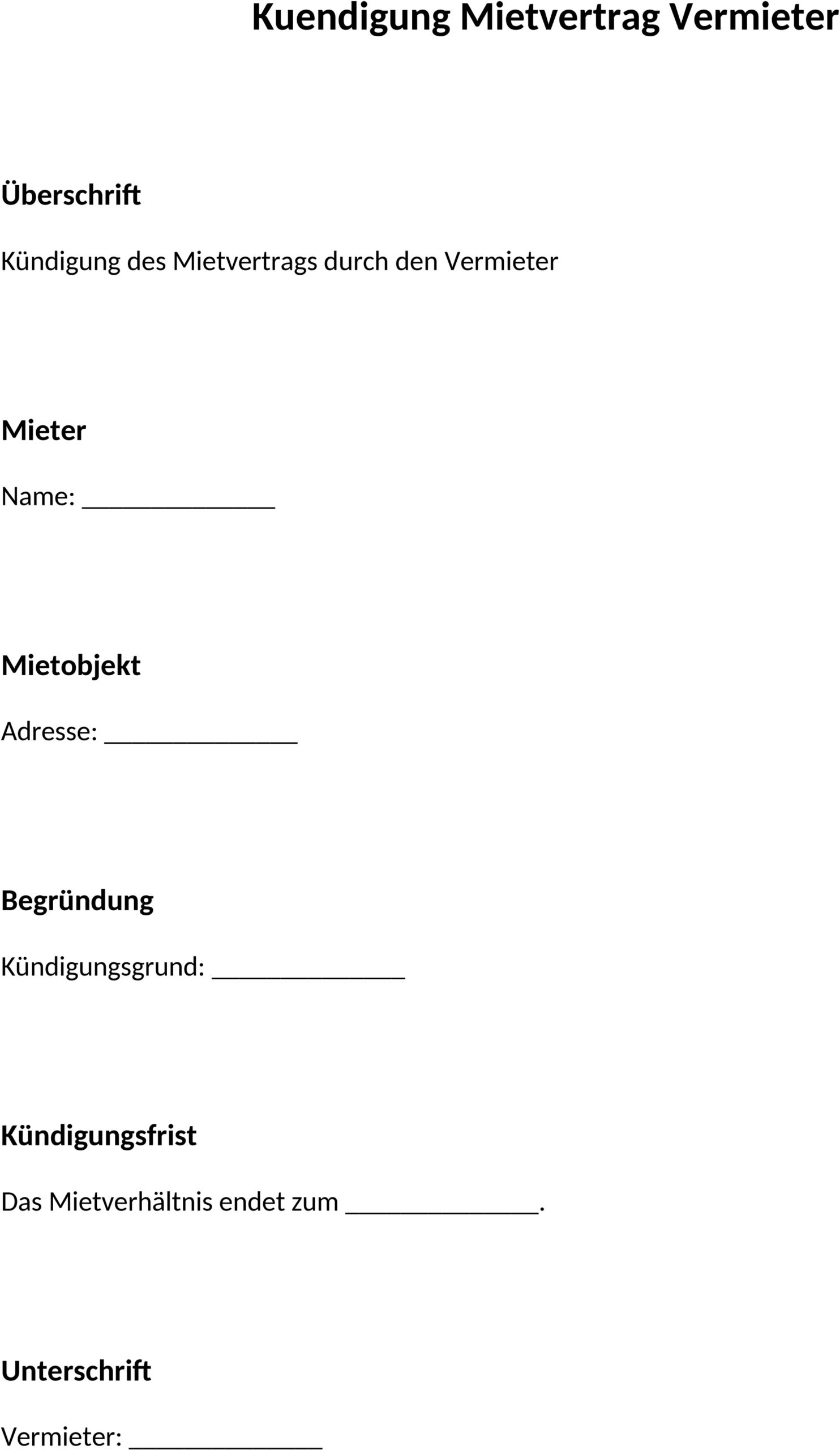 Word-Vorlage zur Kündigung des Mietvertrags für Vermieter