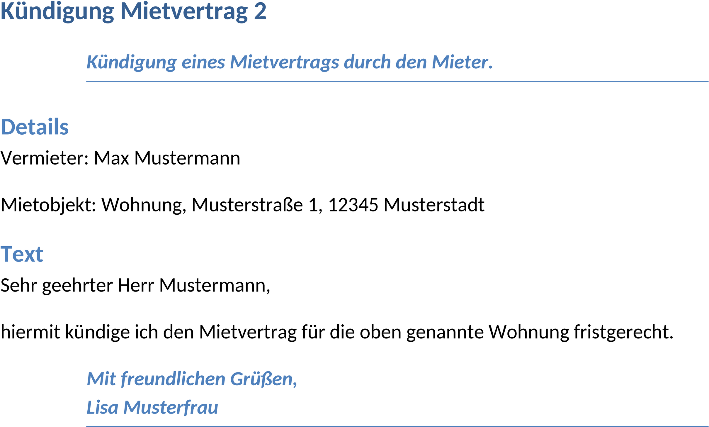 Word-Vorlage für Kuendigung Mietvertrag