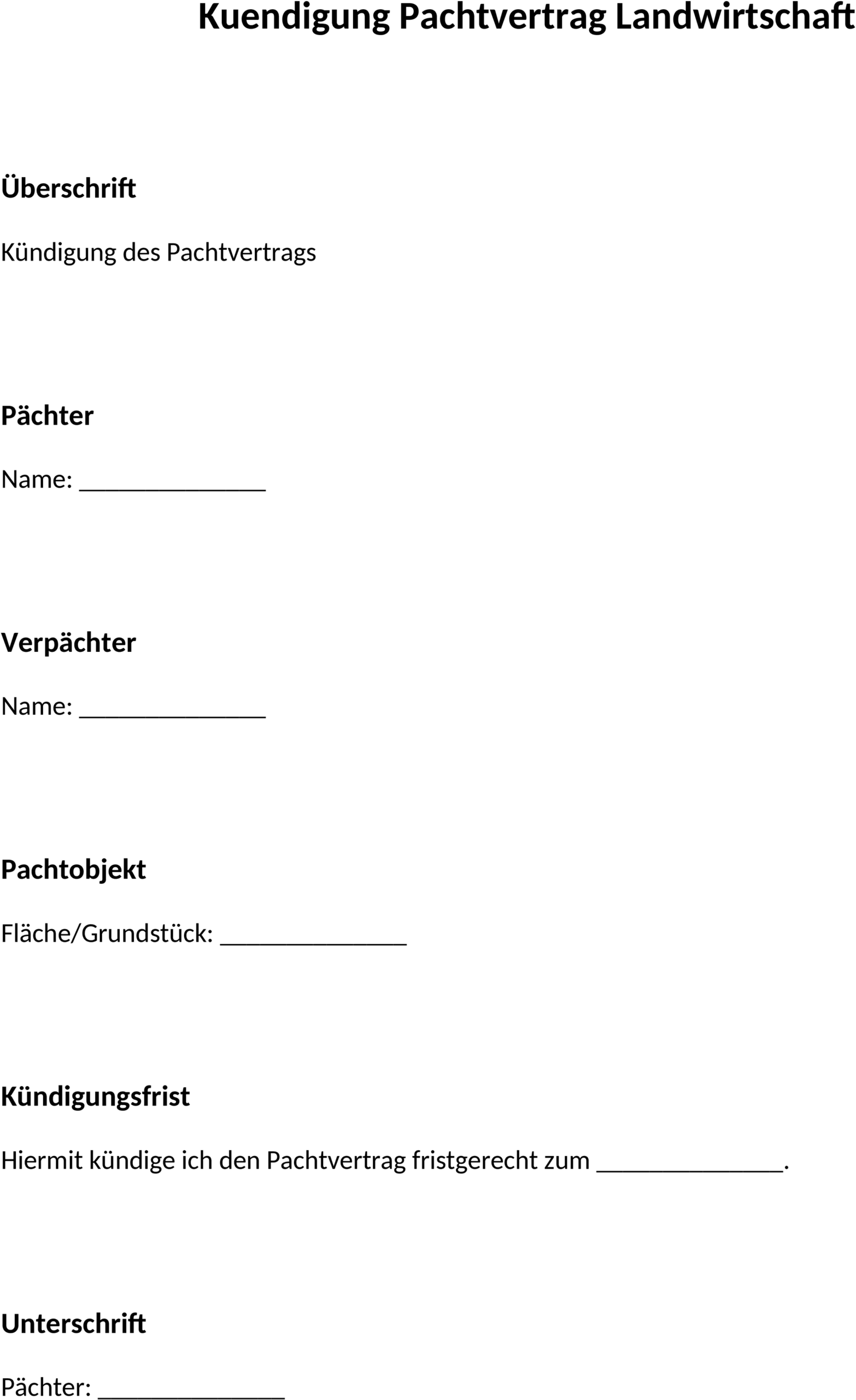 Word-Vorlage Kündigung Pachtvertrag Landwirtschaft