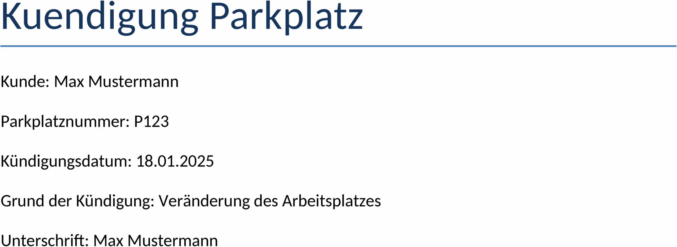Word-Vorlage Kündigung Parkplatz