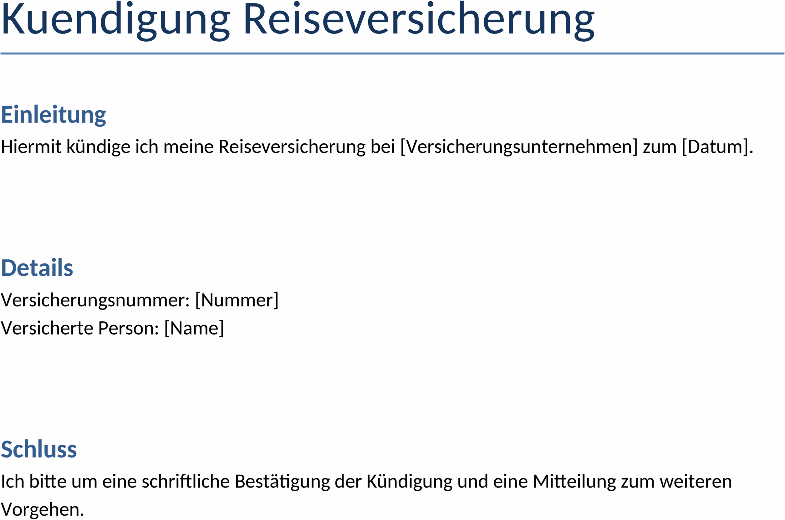 Word-Vorlage Kündigung Reiseversicherung