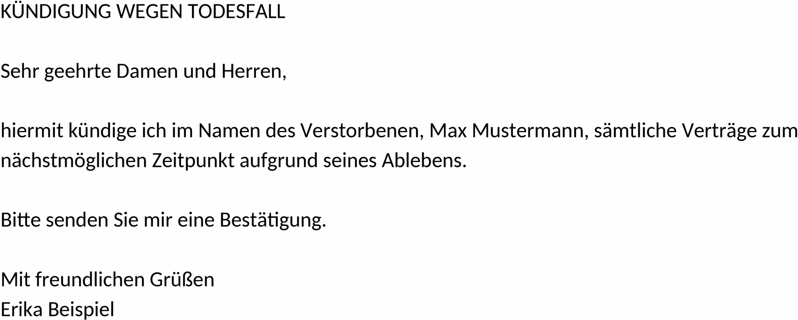 Word-Vorlage Kündigung Todesfall