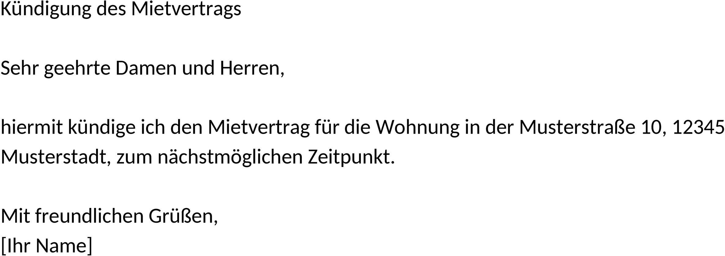 Word-Vorlage für Kündigung eines Mietvertrags